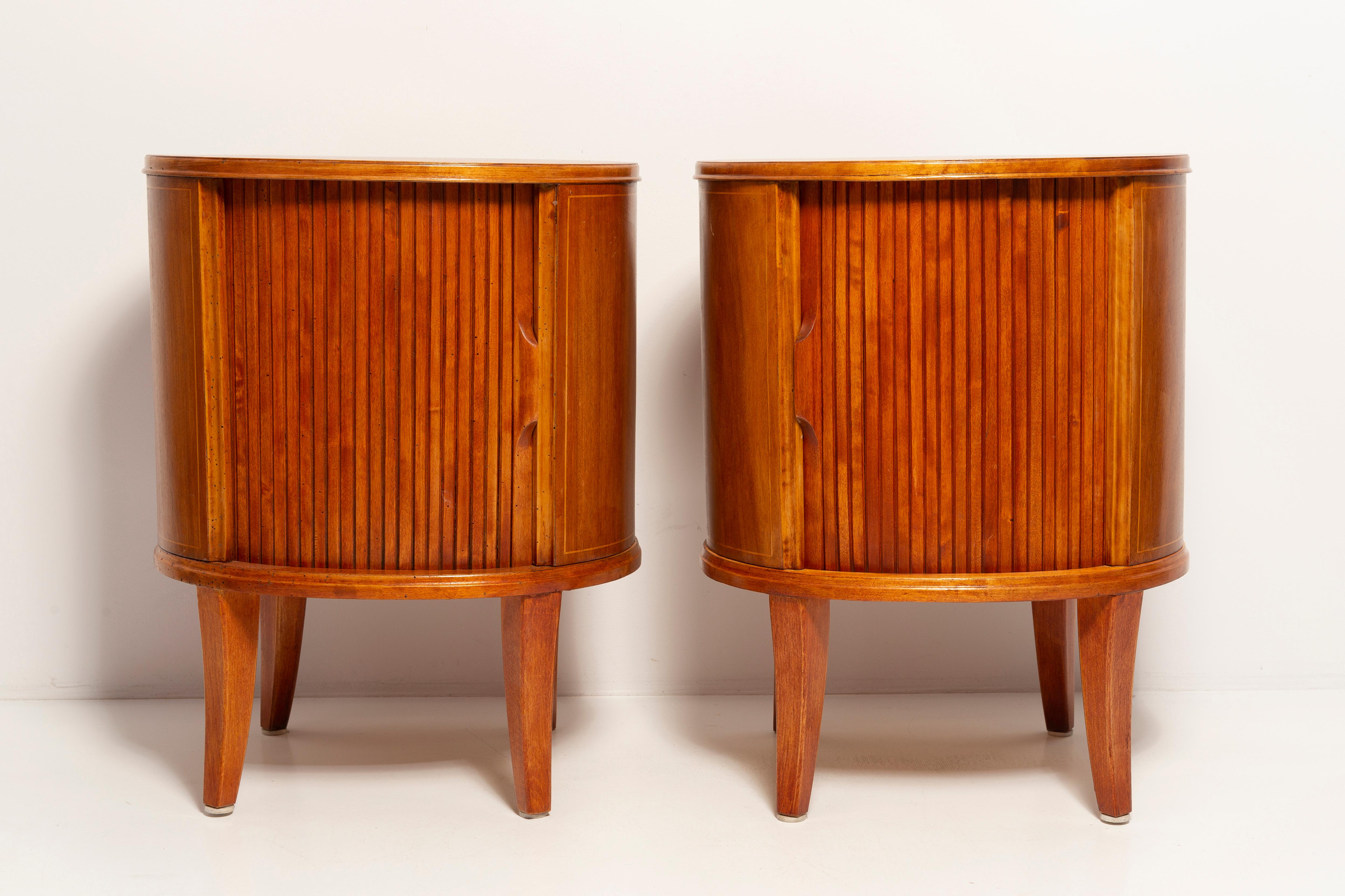 Polish Set of Two Mid-Century Vintage Night Tables, Wood, Europe, 1960s For Sale