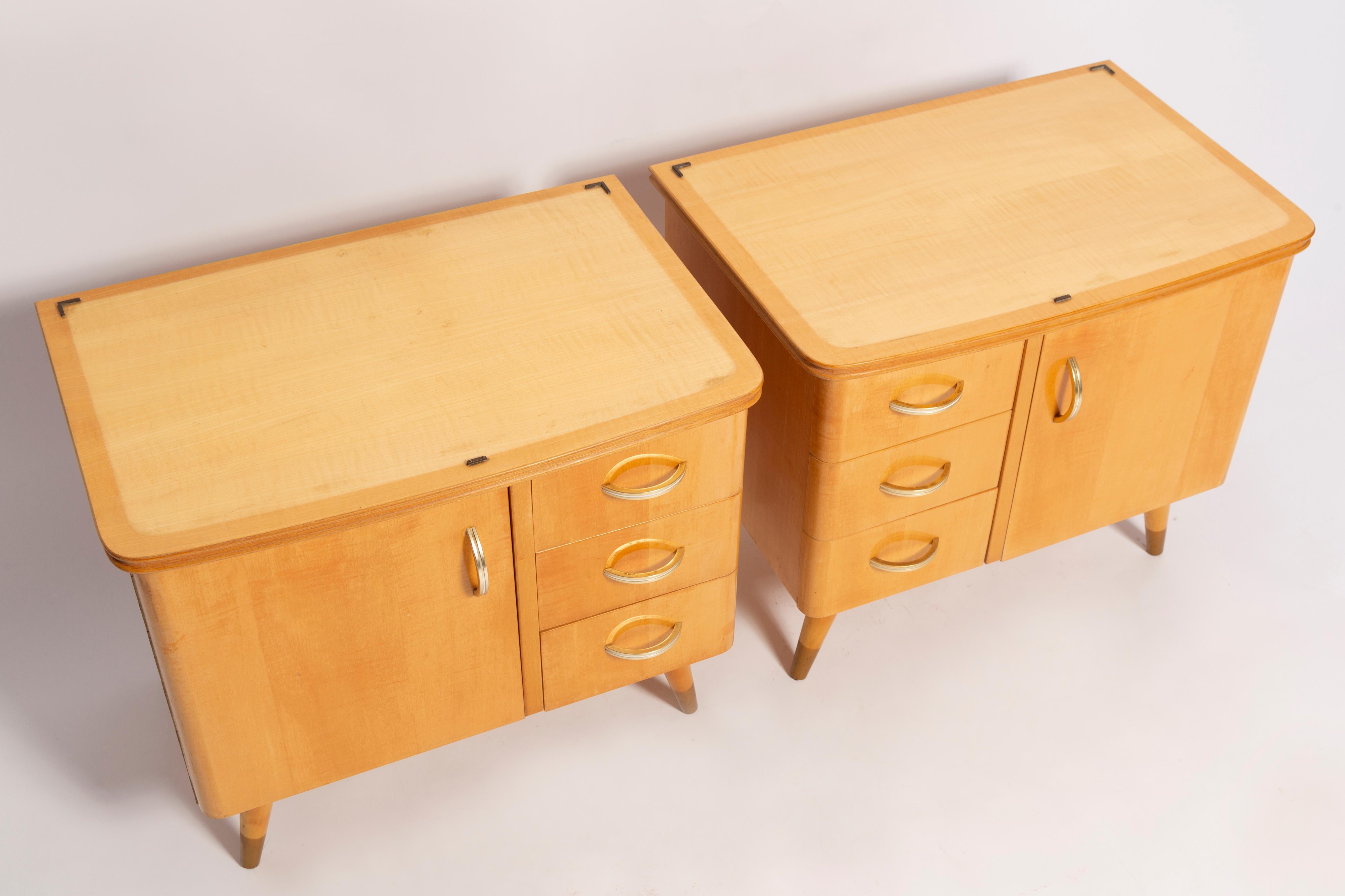 Hand-Painted Set of Two Mid-Century Vintage Night Tables, Wood, Europe, 1960s For Sale