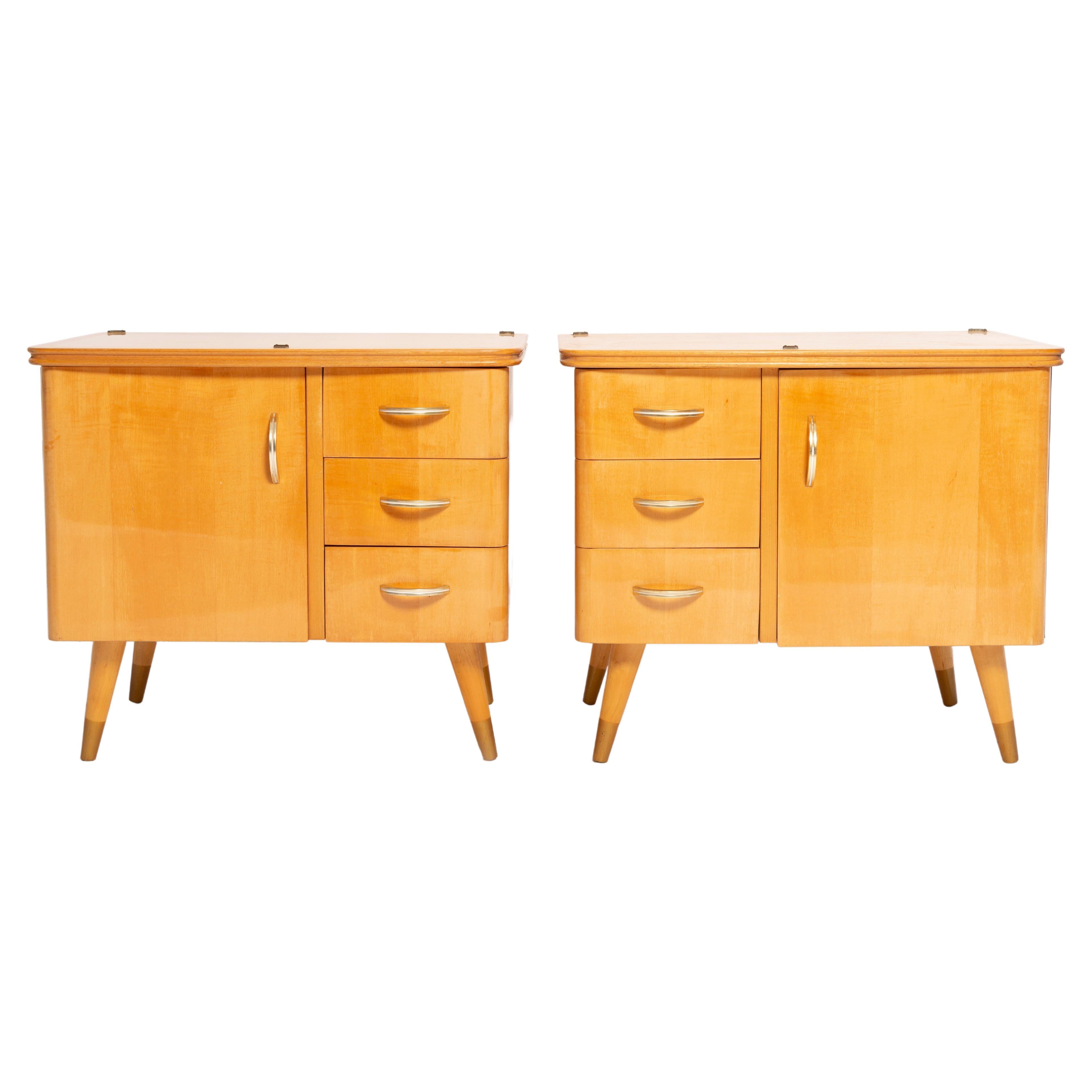 Set of Two Mid-Century Vintage Night Tables, Wood, Europe, 1960s For Sale
