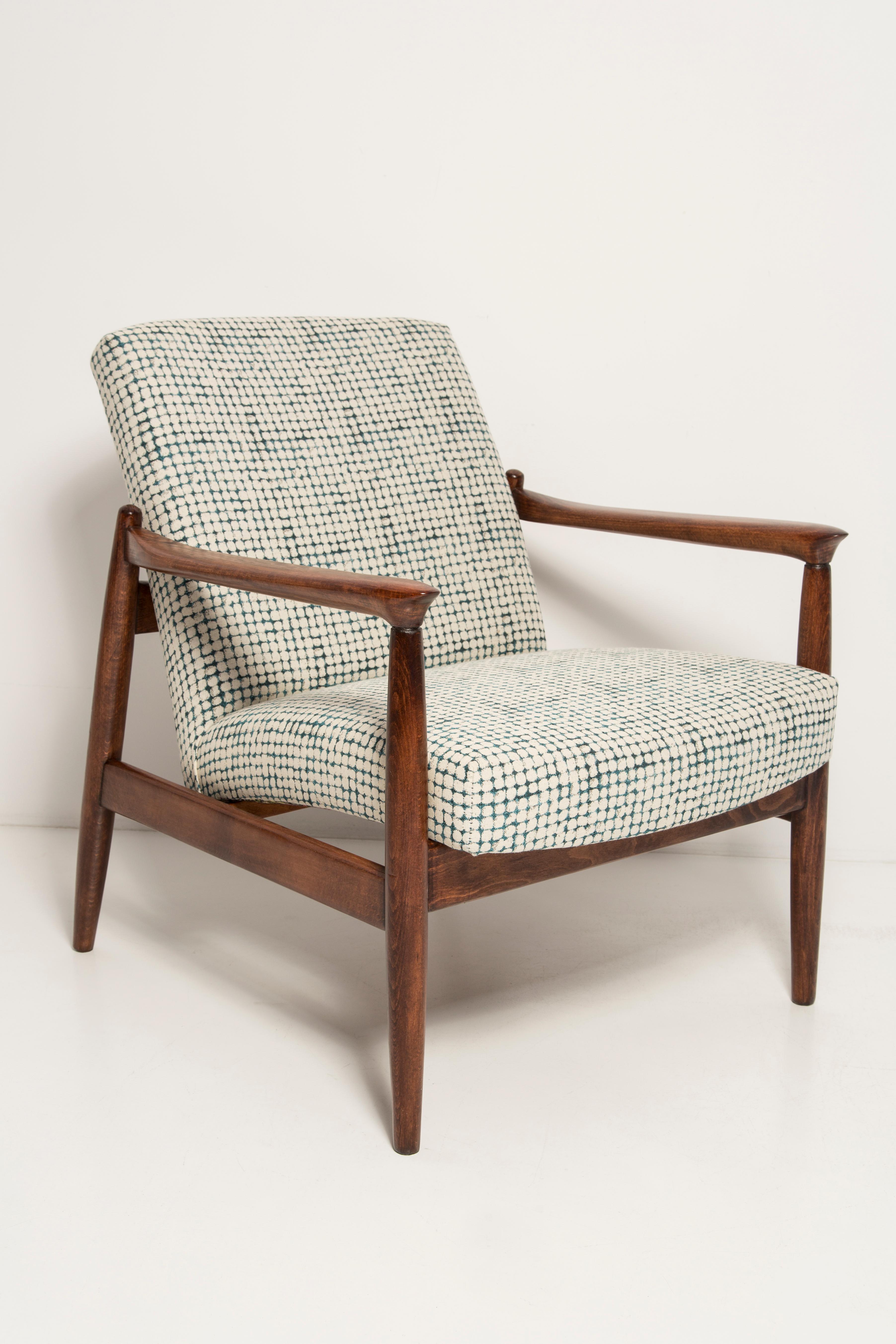 Polish Set of Two Mid Century White and Aqua GFM 64 Armchairs, Edmund Homa, Europe, 1960s For Sale