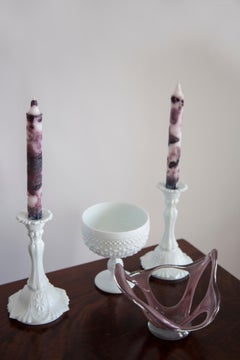 Set of Two Mid Century White Glass Candlesticks, Europe, 1960s