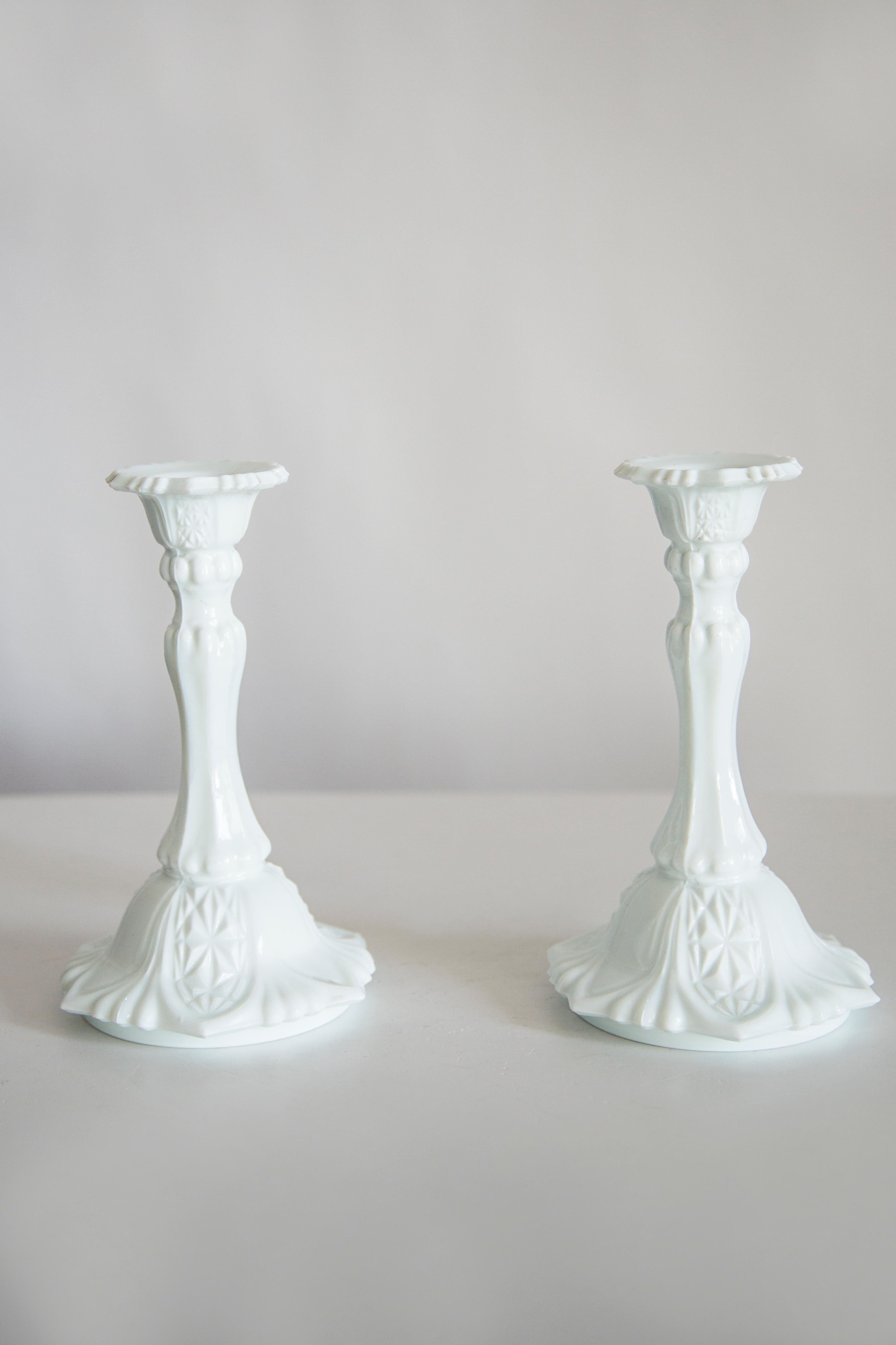 Mid-Century Modern Set of Two Mid Century White Glass Candlesticks, Europe, 1960s