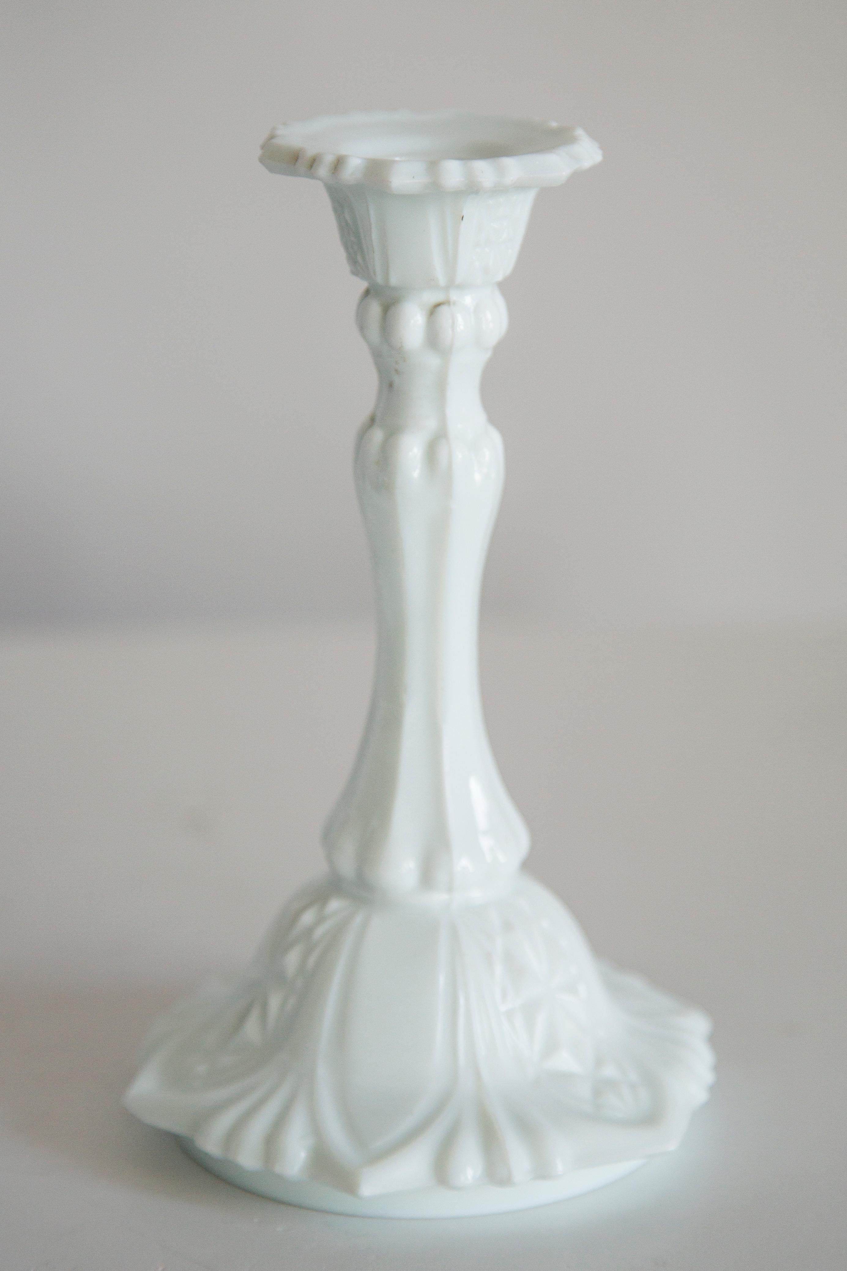 Polish Set of Two Mid Century White Glass Candlesticks, Europe, 1960s