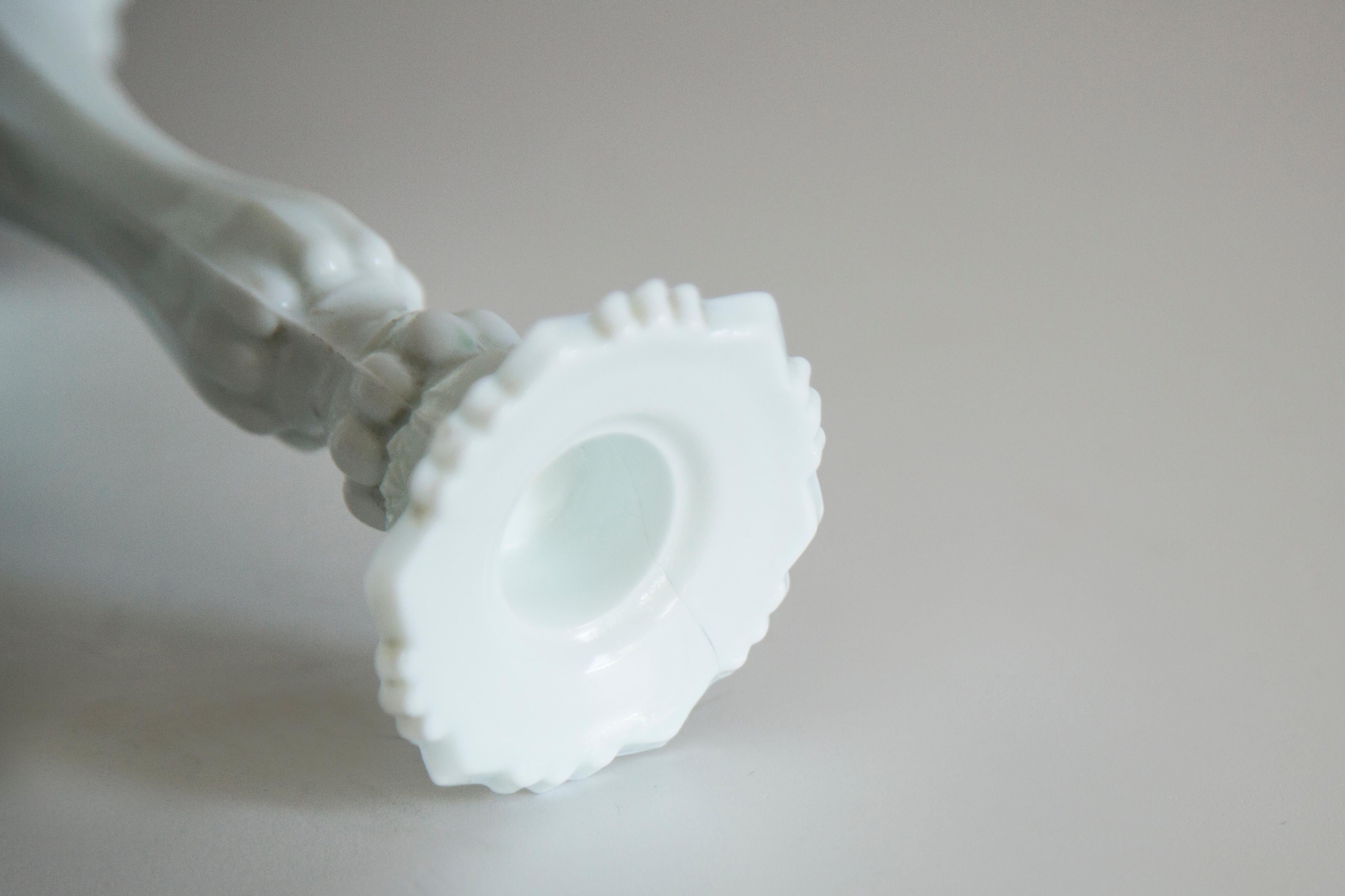 Set of Two Mid Century White Glass Candlesticks, Europe, 1960s In Good Condition In 05-080 Hornowek, PL