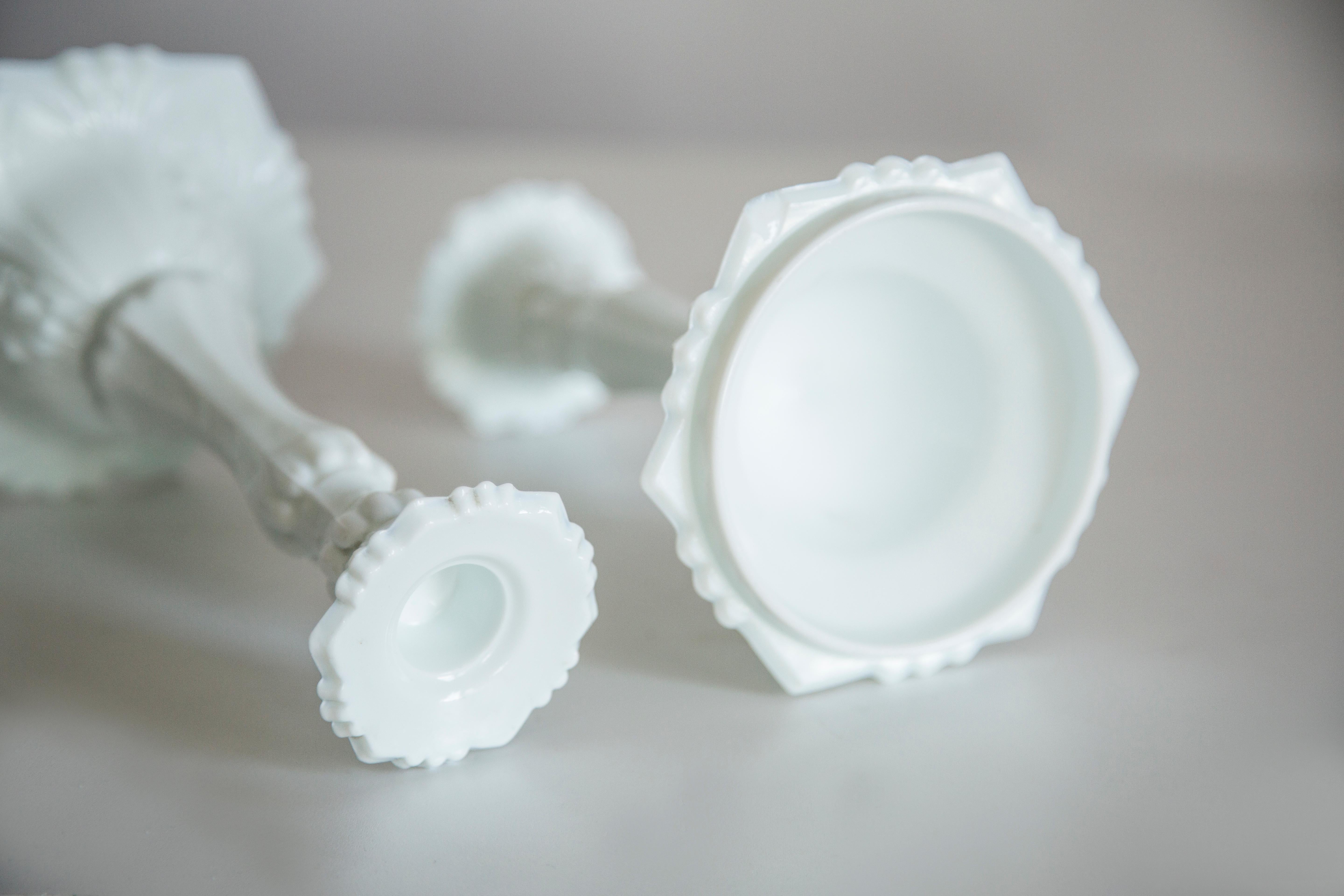 20th Century Set of Two Mid Century White Glass Candlesticks, Europe, 1960s