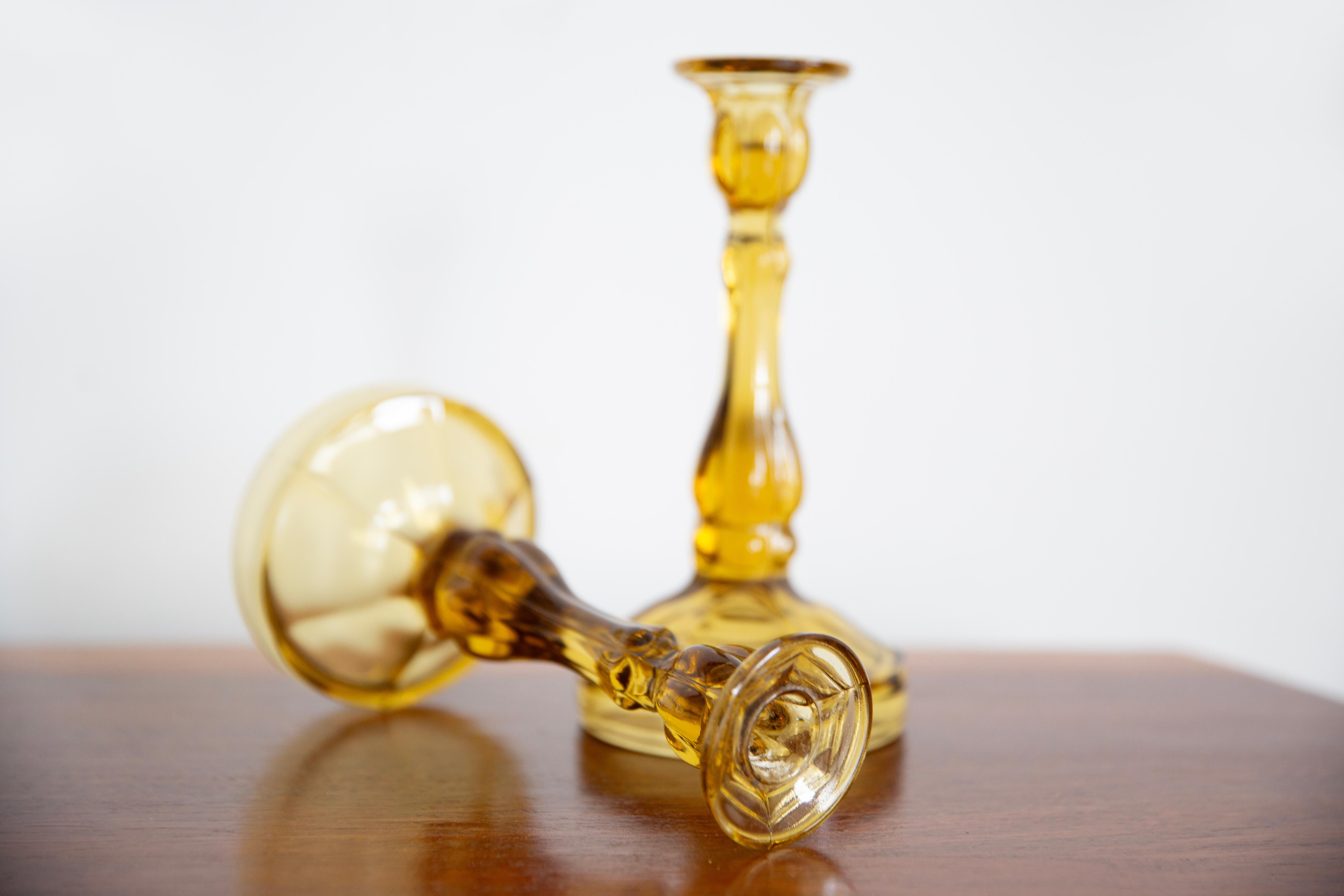 20th Century Set of Two Mid Century Yellow Glass Candlesticks, Europe, 1960s For Sale