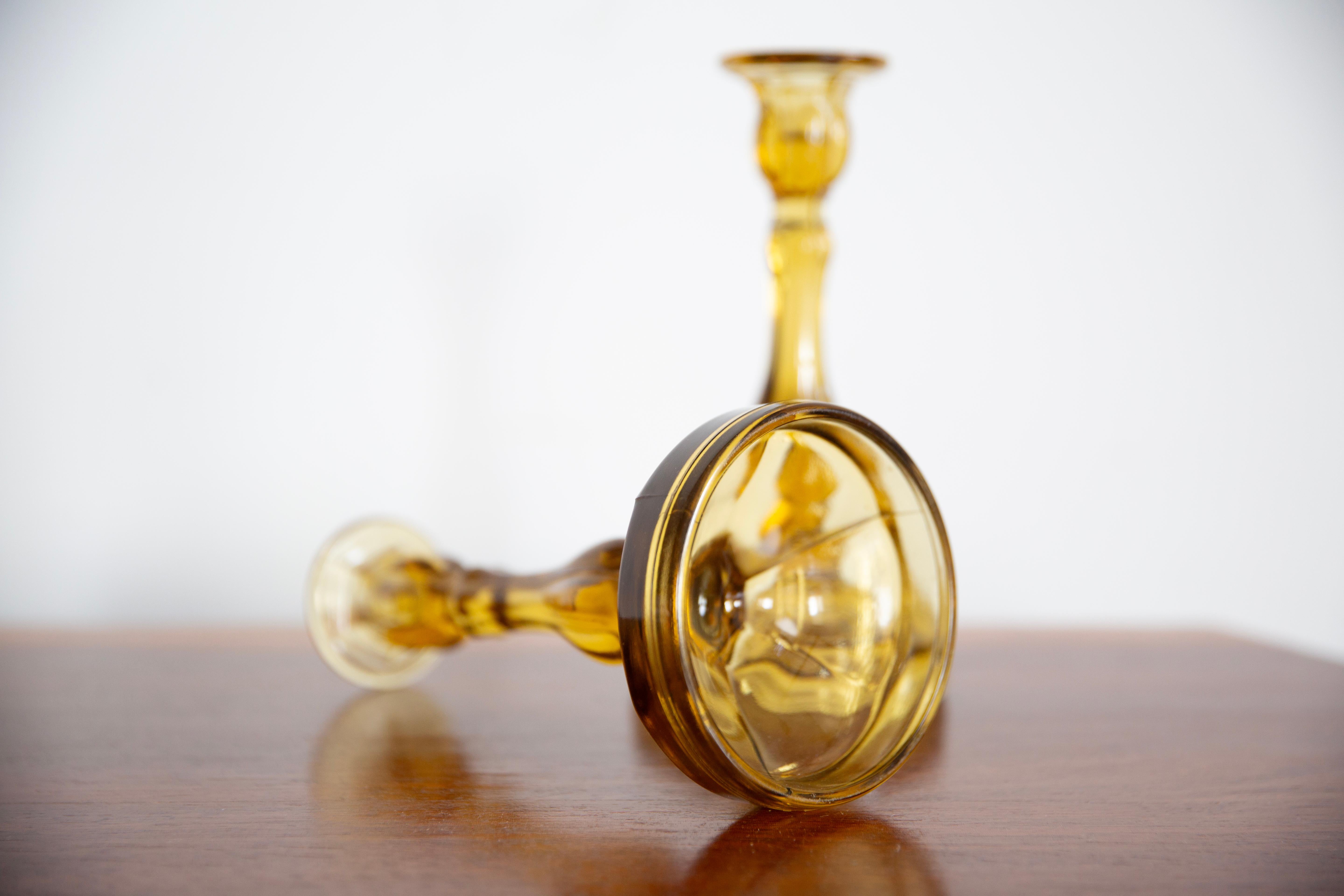 Set of Two Mid Century Yellow Glass Candlesticks, Europe, 1960s For Sale 1