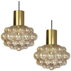Set of Two Midcentury Amber Glass Bubble Lights by Helena Tynell