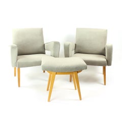 Set Of Two Midcentury Armchairs With Stool, Czechoslovakia 1960s