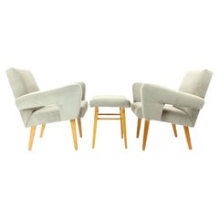 Vintage Set Of Two Midcentury Armchairs With Stool, Czechoslovakia 1960s