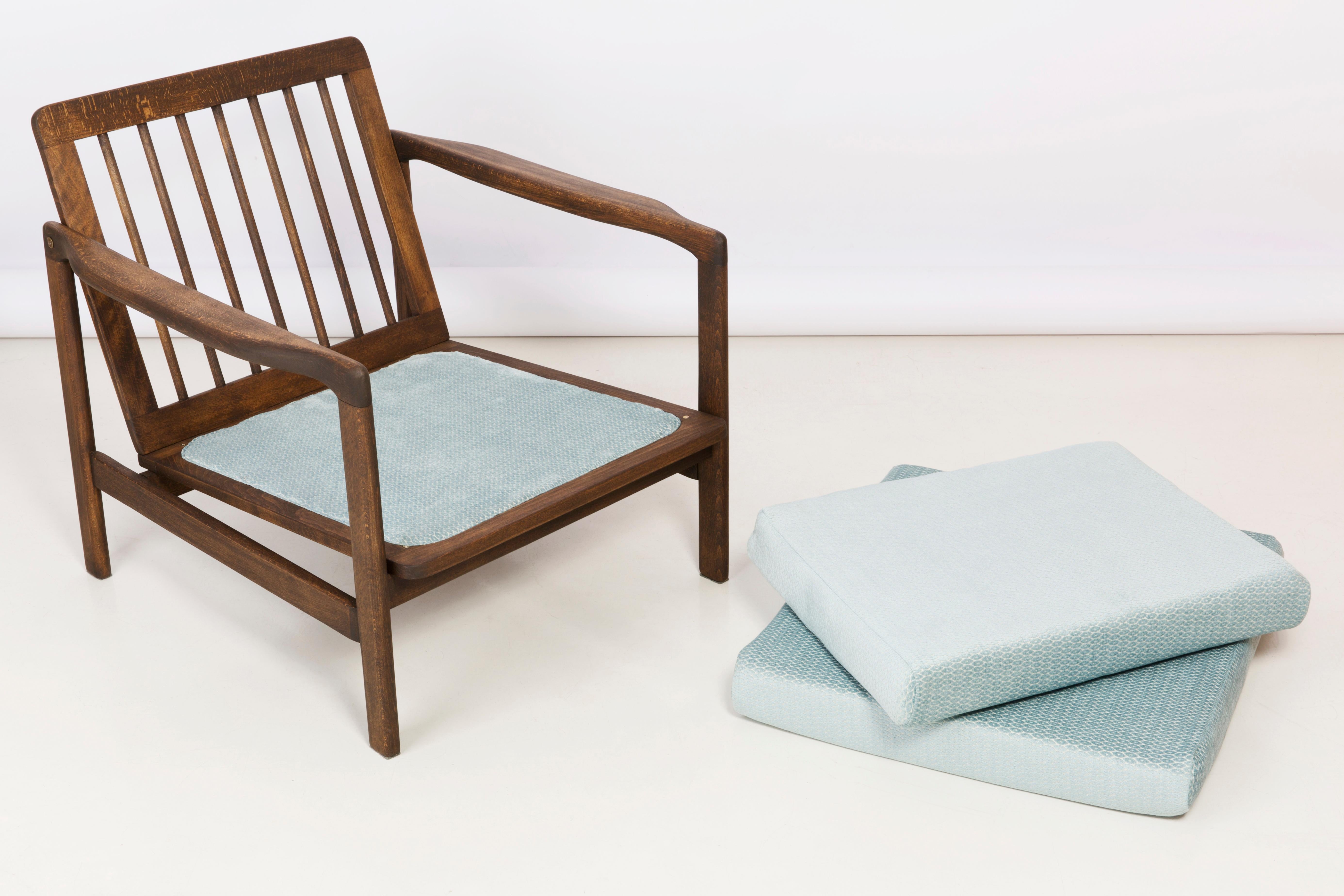 Ensemble de deux fauteuils mi-séculaires en velours à motifs bleu bébé:: Zenon Baczyk:: années 1960 en vente 4