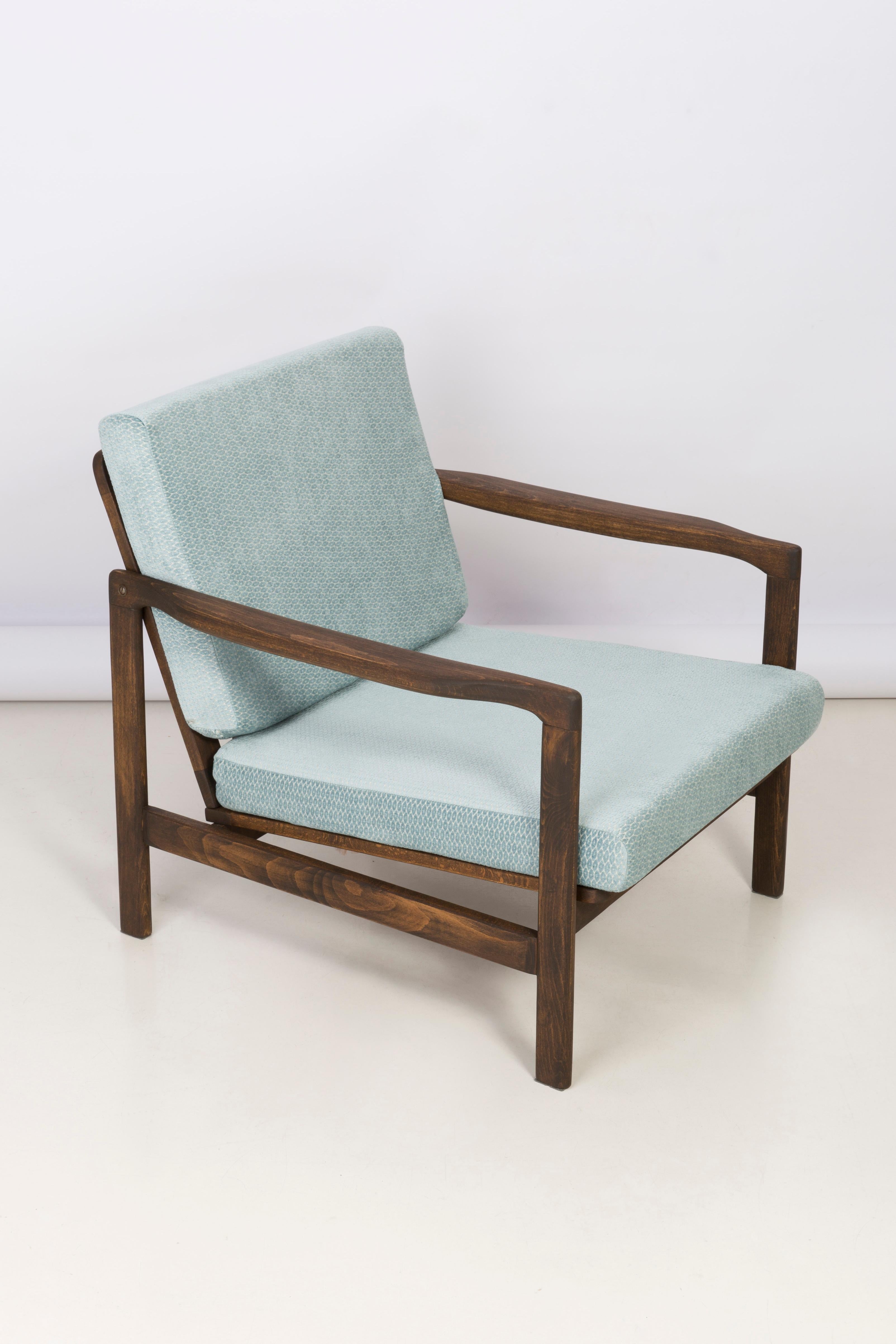 20th Century Set of Two Midcentury Baby Blue Pattern Velvet Armchairs, Zenon Baczyk, 1960s For Sale