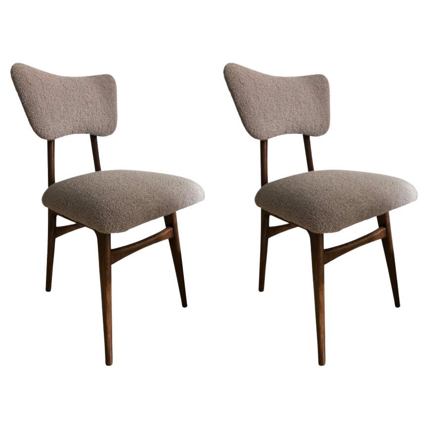 Set of Two Midcentury Beige Bouclé Dining Chairs, Europe, 1960s For Sale