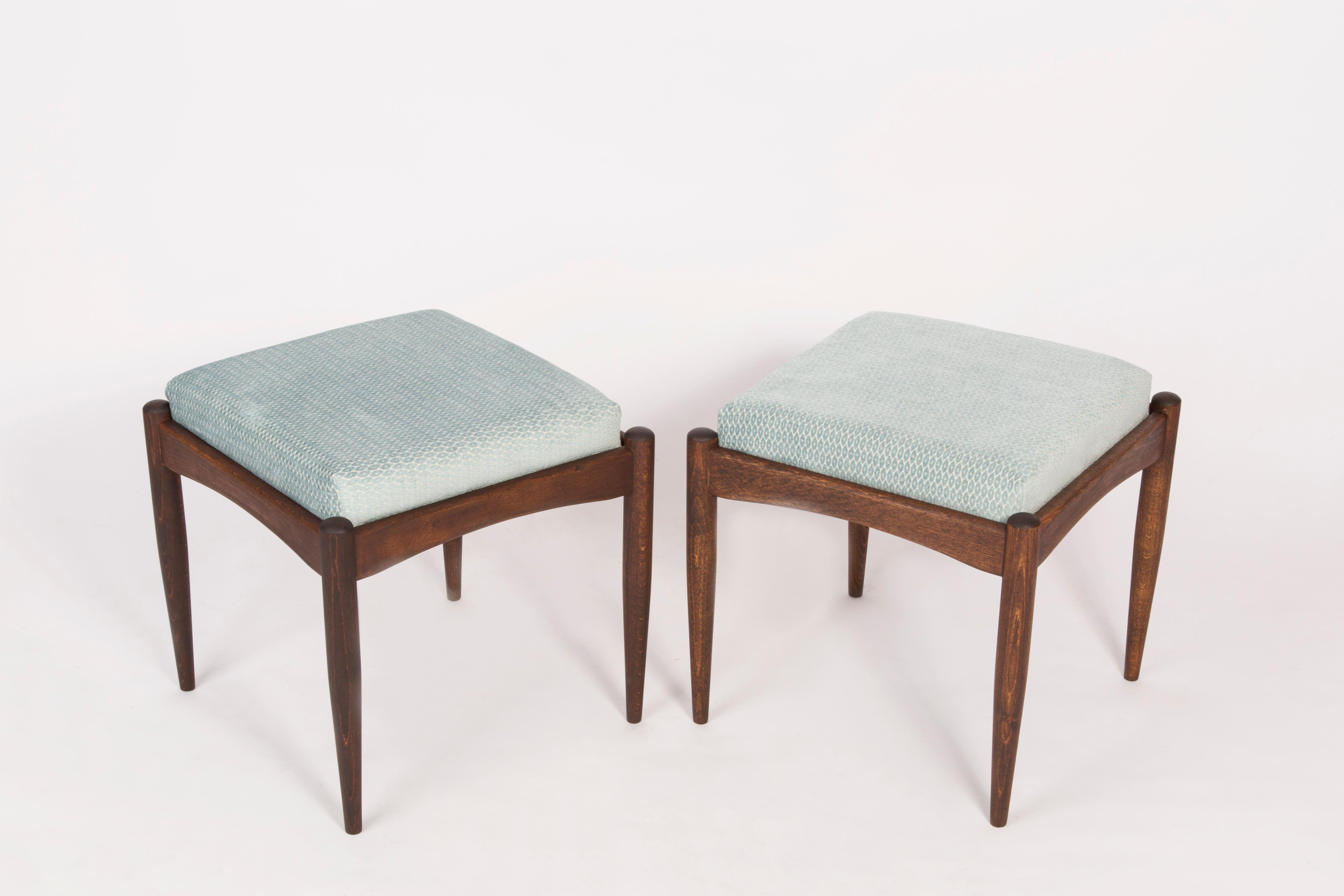 Set of Two Midcentury Blue Velvet Armchairs with Stools, Zenon Baczyk, 1960s For Sale 7