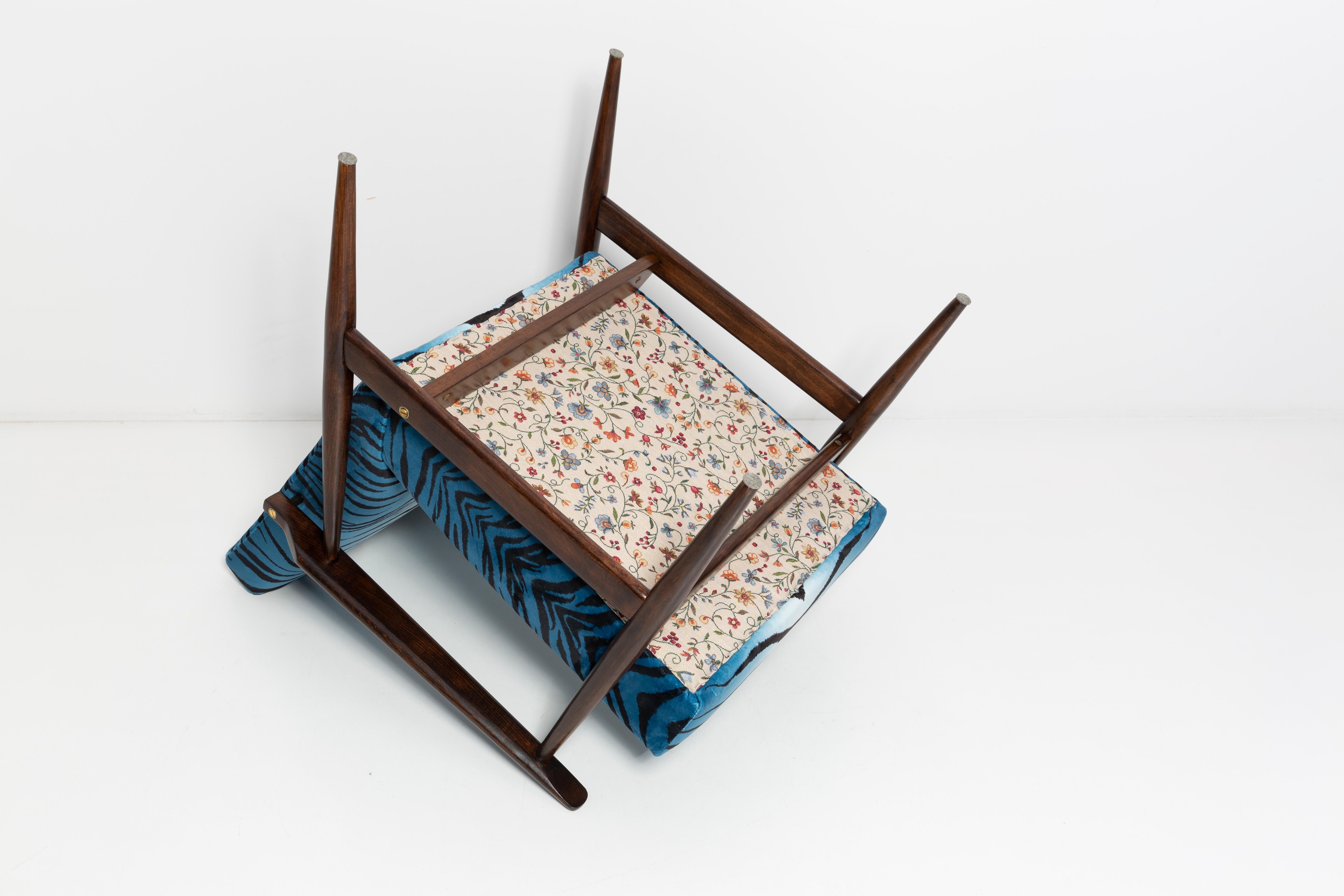 Ensemble de deux fauteuils Dante en velours bleu imprimé zébré du milieu du siècle, H. Lis, années 1960 en vente 2