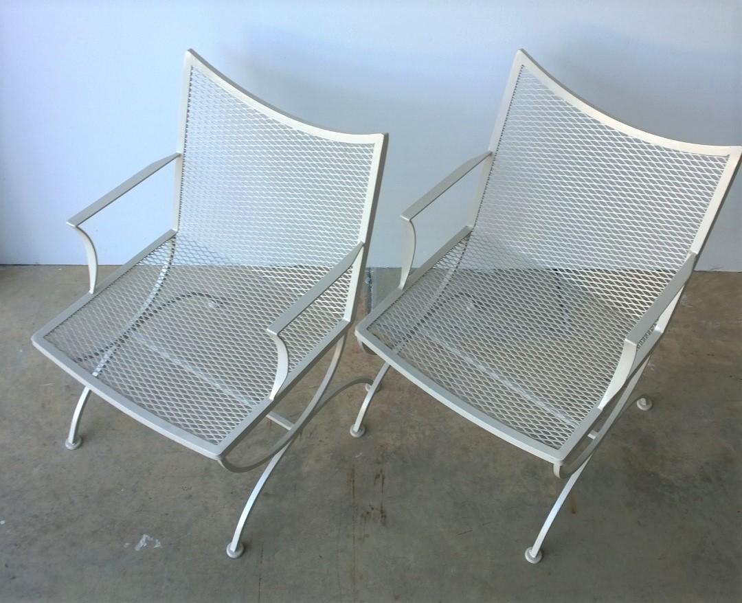 Set of 2 Bob Anderson Newly Enameled White Wrought Iron Patio / Garden Armchairs For Sale 1