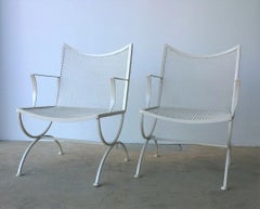 Set of 2 Bob Anderson Newly Enameled White Wrought Iron Patio / Garden Armchairs