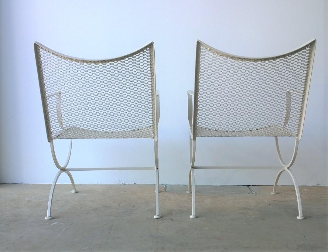 American Set of 2 Bob Anderson Newly Enameled White Wrought Iron Patio / Garden Armchairs For Sale