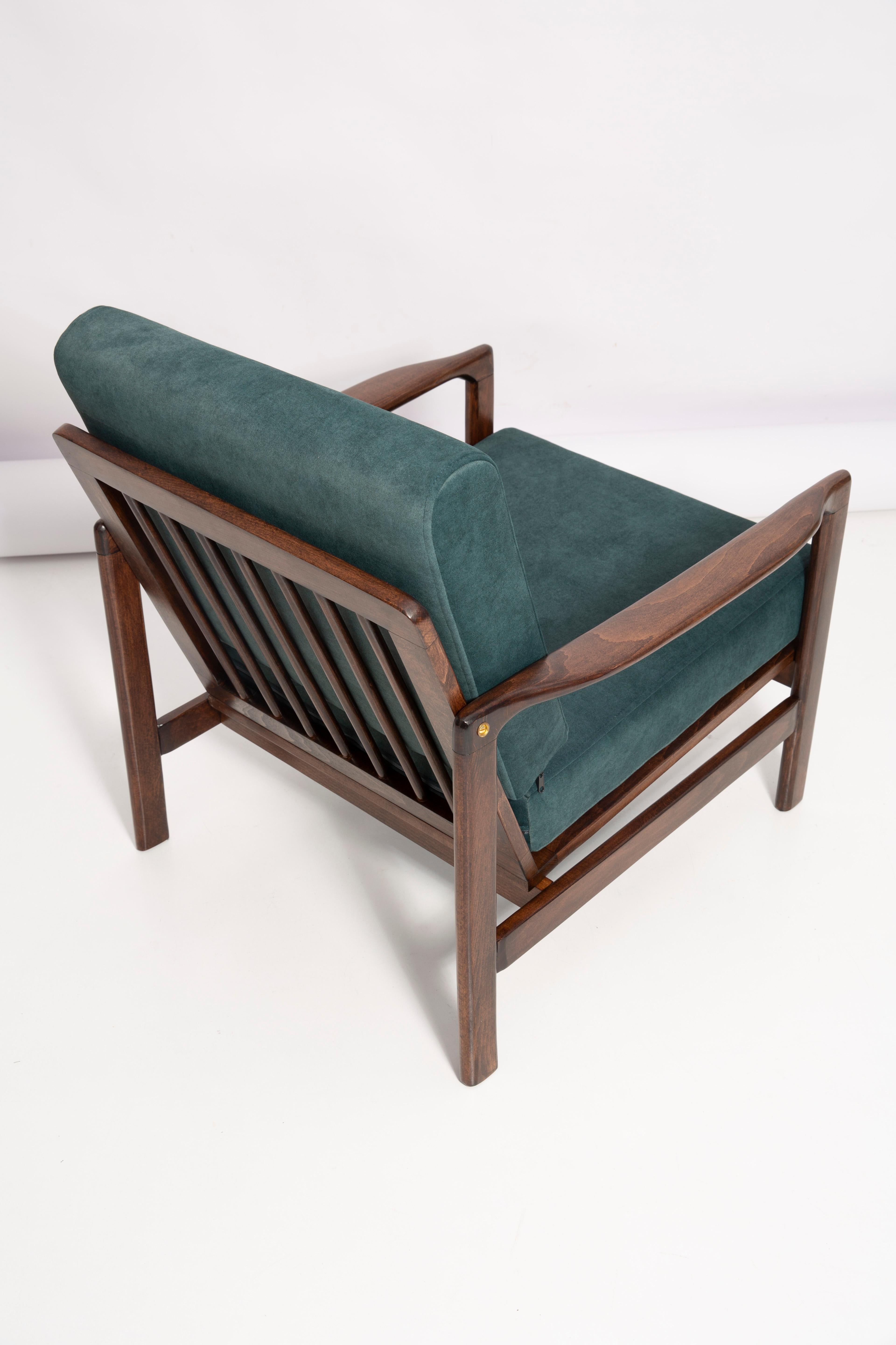 Ensemble de deux fauteuils en velours vert foncé du milieu du siècle dernier, Zenon Baczyk, années 1960 en vente 3