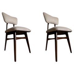 Set of Two Midcentury Dining Chairs in Beige Wool Upholstery, Poland, 1960s