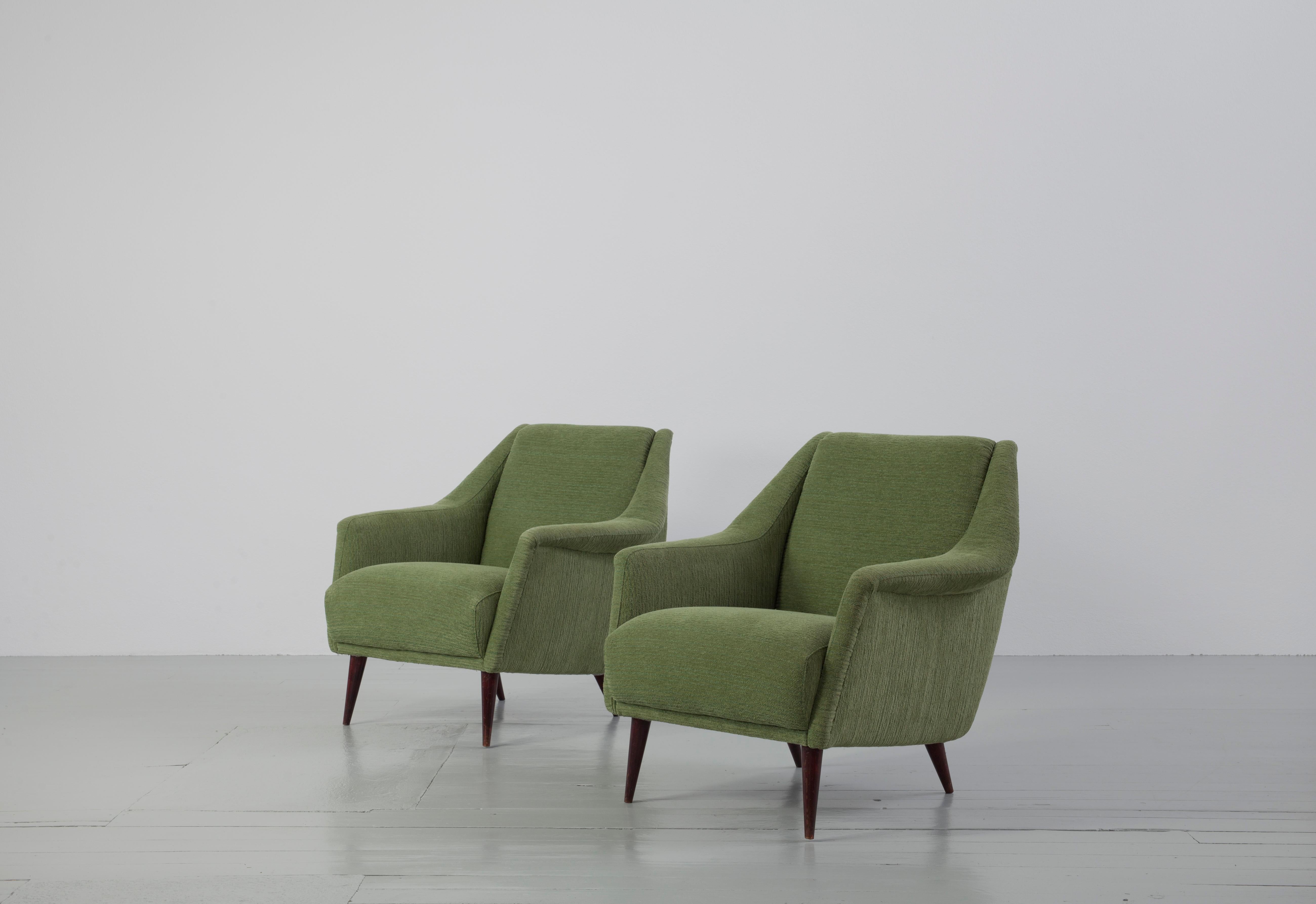 Mid-Century Modern Set of Two Midcentury Green Model 802 Armchairs by Carlo de Carli for Cassina