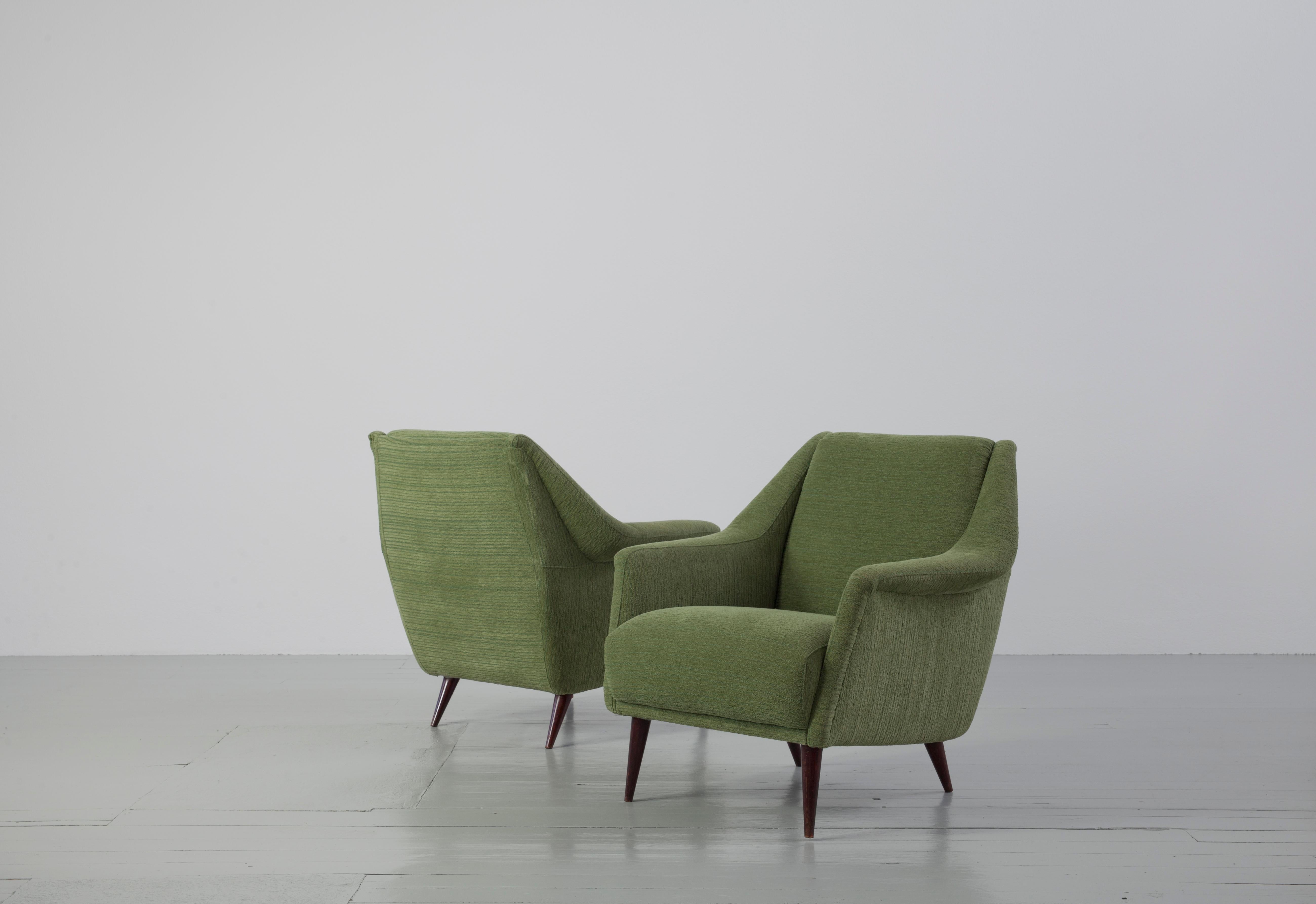European Set of Two Midcentury Green Model 802 Armchairs by Carlo de Carli for Cassina