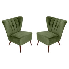Vintage Set of Two Mid-Century Green Velvet Club Armchairs, Europe, 1960s