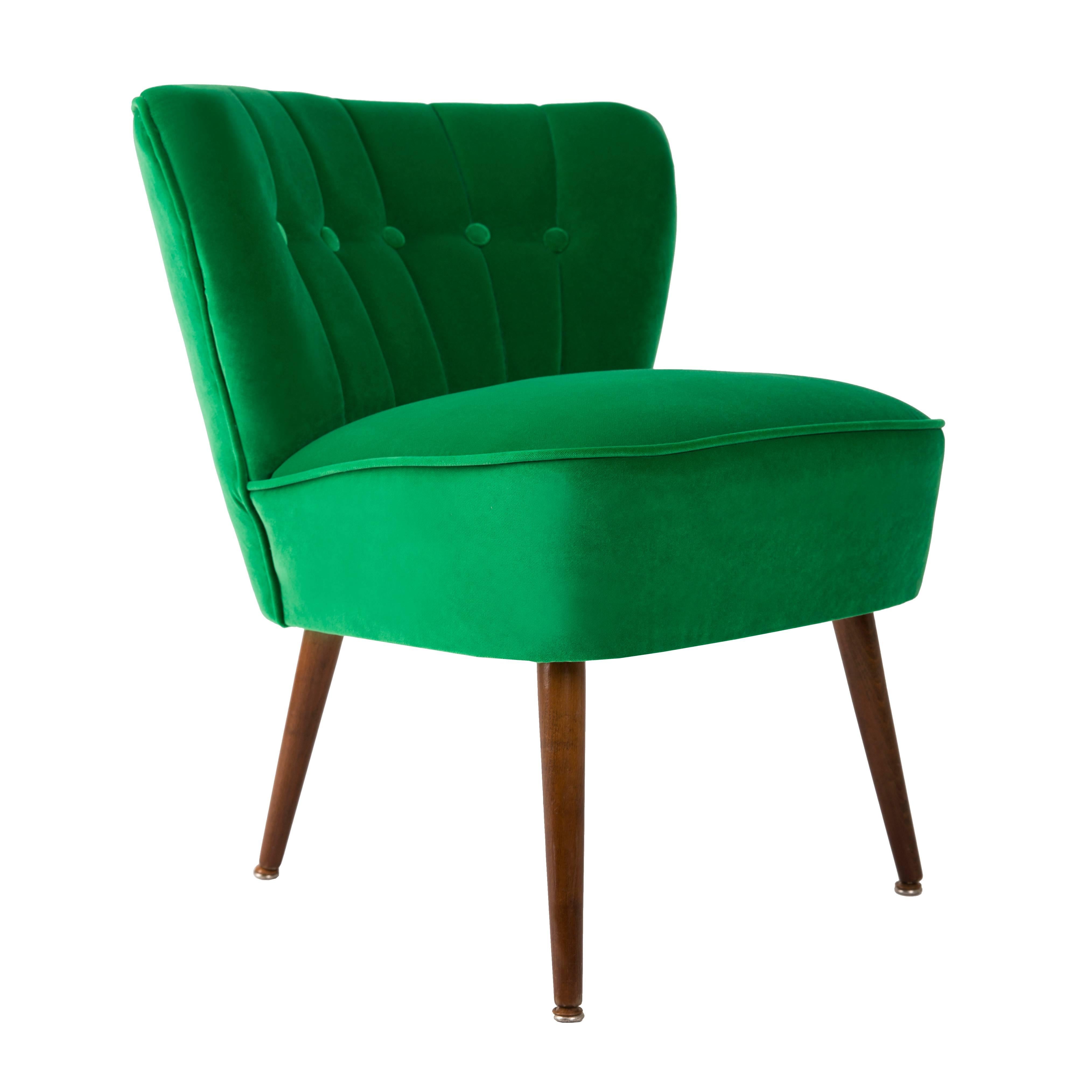 Mid-Century Modern Set of Two Midcentury Green Velvet Club Armchairs, Germany, 1960s For Sale