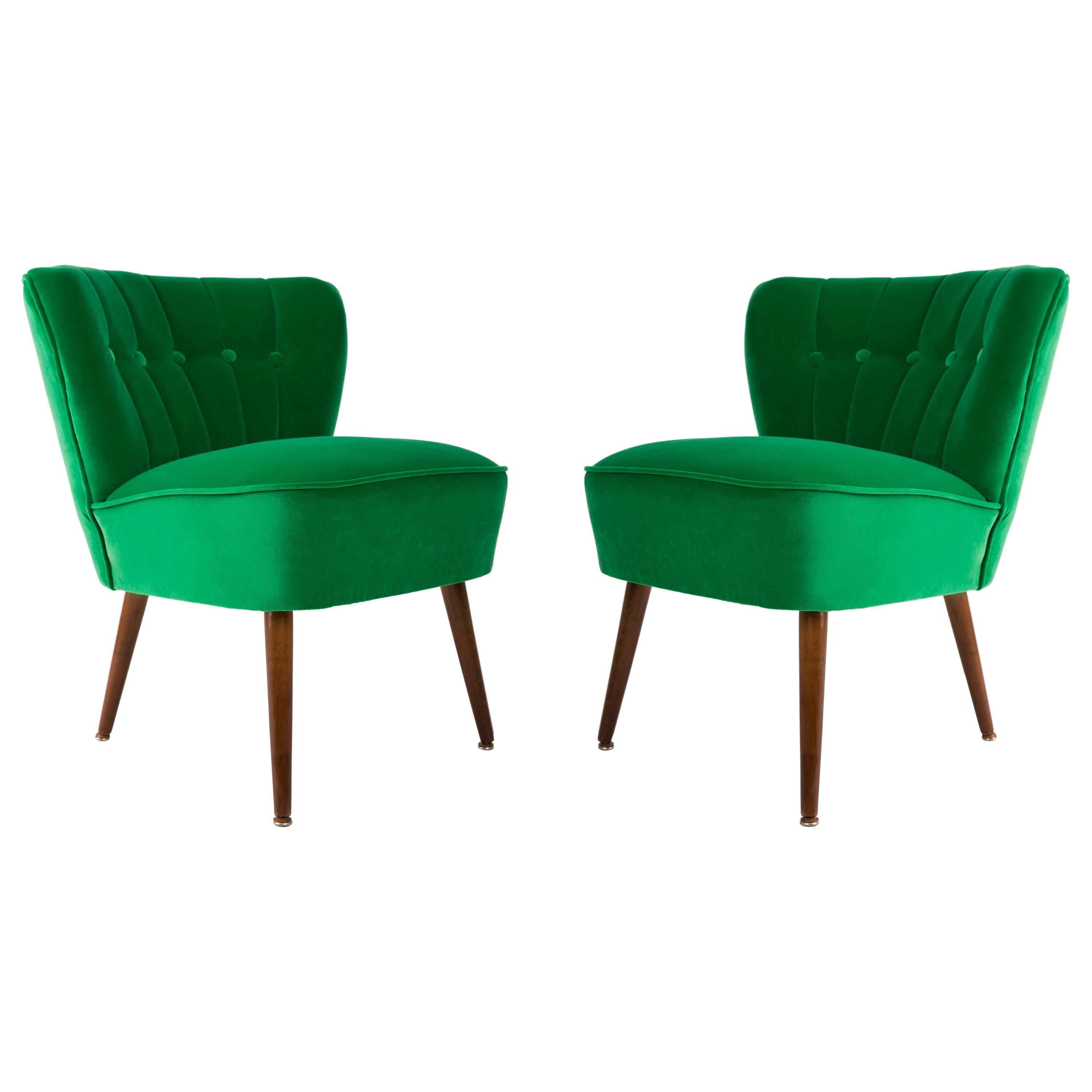 Ensemble de deux fauteuils club en velours vert du milieu du siècle:: Allemagne:: années 1960