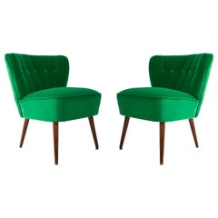 Set of Two Midcentury Green Velvet Club Armchairs, Germany, 1960s