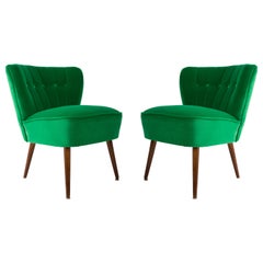 Ensemble de deux fauteuils club en velours vert du milieu du siècle:: Allemagne:: années 1960