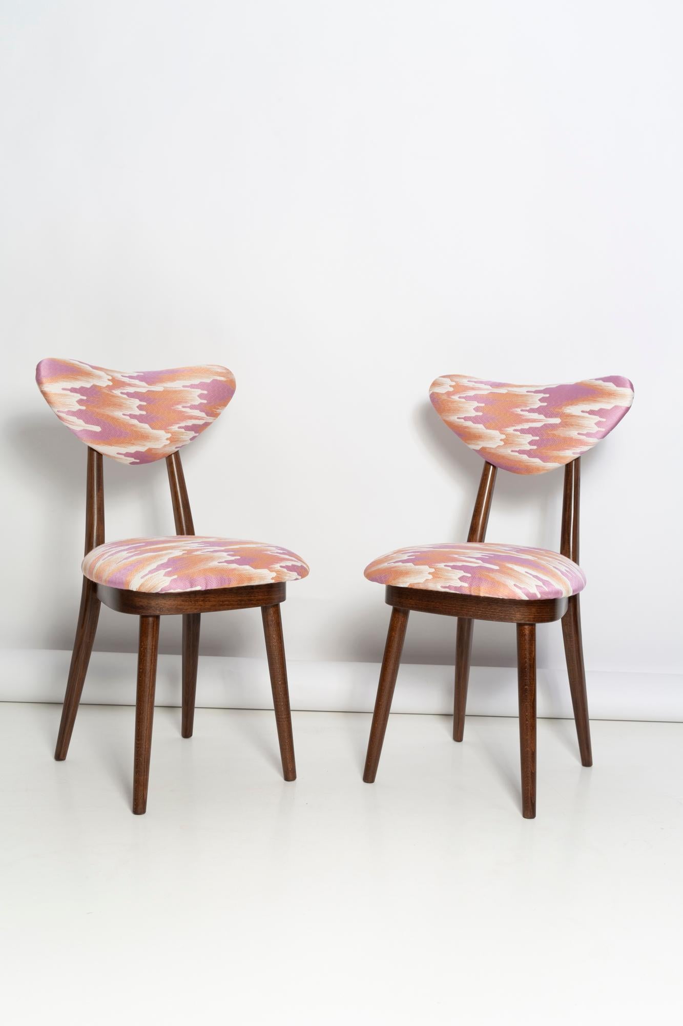 Ensemble de deux chaises en forme de cœur du milieu du siècle, jacquar rose fandango, Dedar, Europe, années 1960 en vente 1