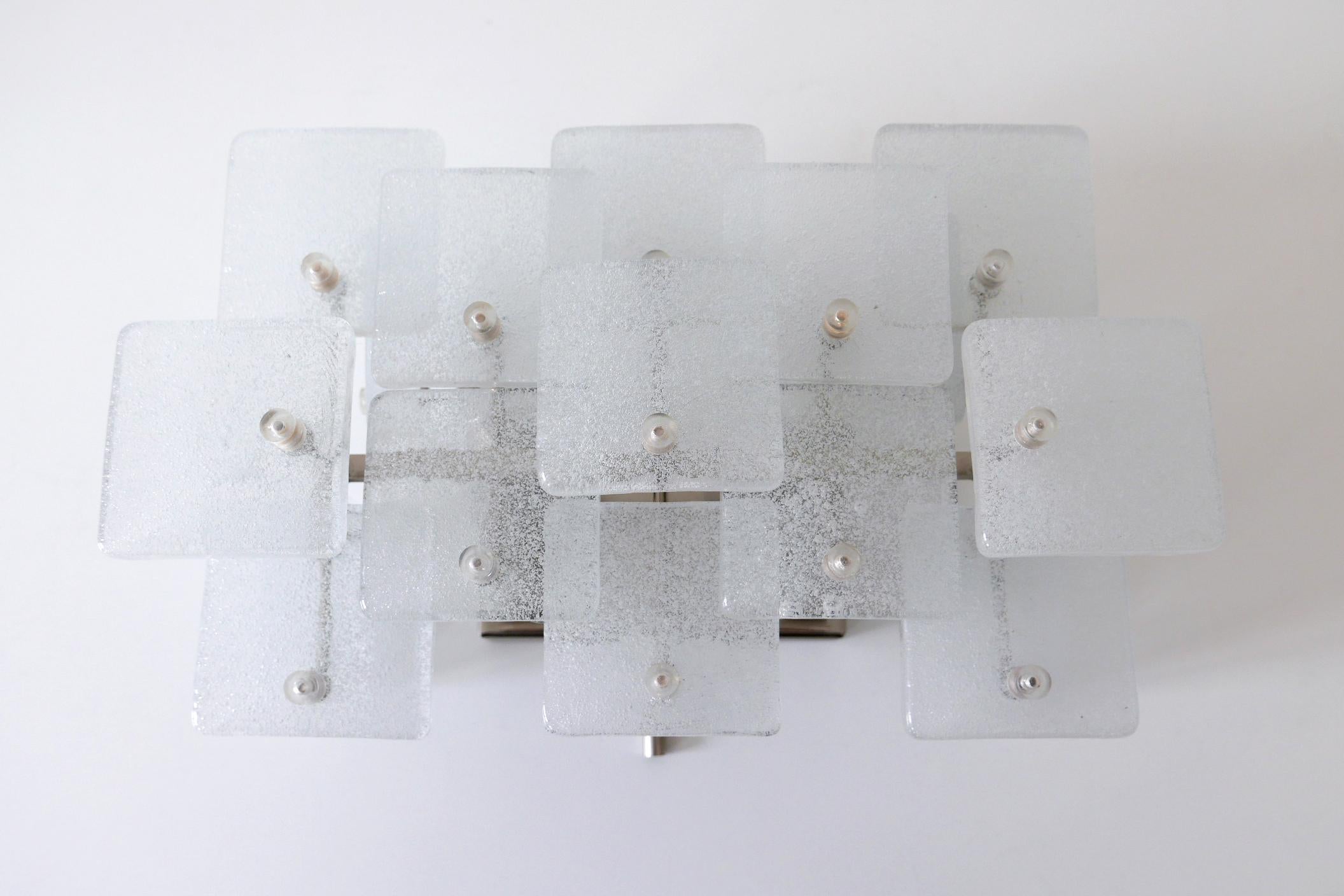 German Set of Two Midcentury Ice Glass Wall Lamps or Sconces by Kalmar Franken, 1960s For Sale