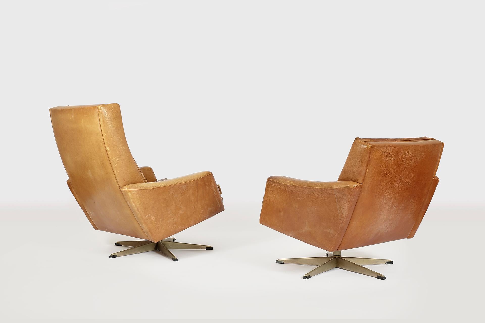 Mid-Century Modern Set of Two Midcentury Leather Chairs, Denmark 1960s