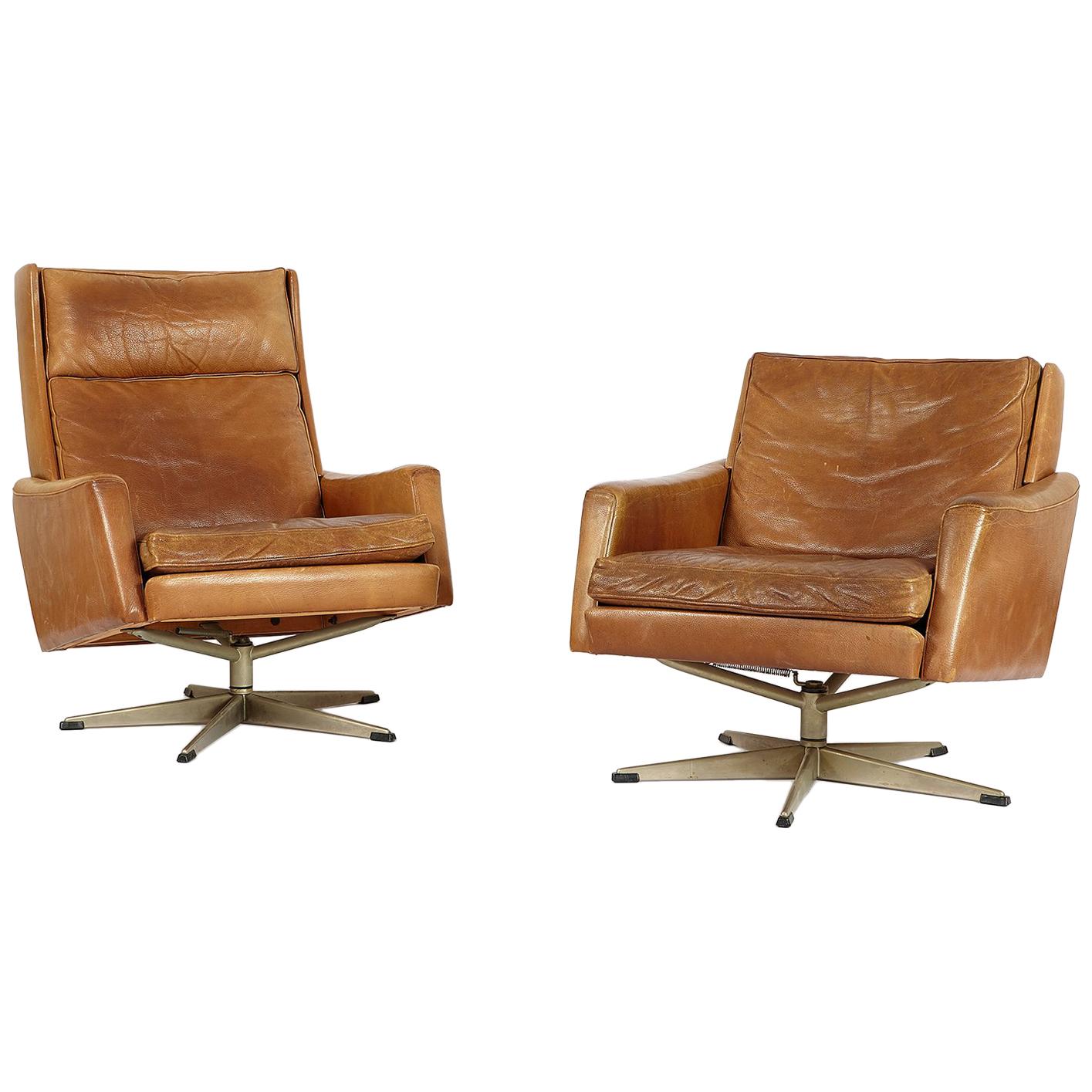 Set of Two Midcentury Leather Chairs, Denmark 1960s