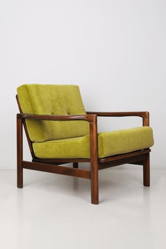Set of Two Midcentury Lemon Velvet Armchairs, Zenon Baczyk, 1960s