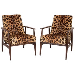Juego de dos sillones Dante de terciopelo con estampado de leopardo de mediados de siglo, H. Lis, años 60