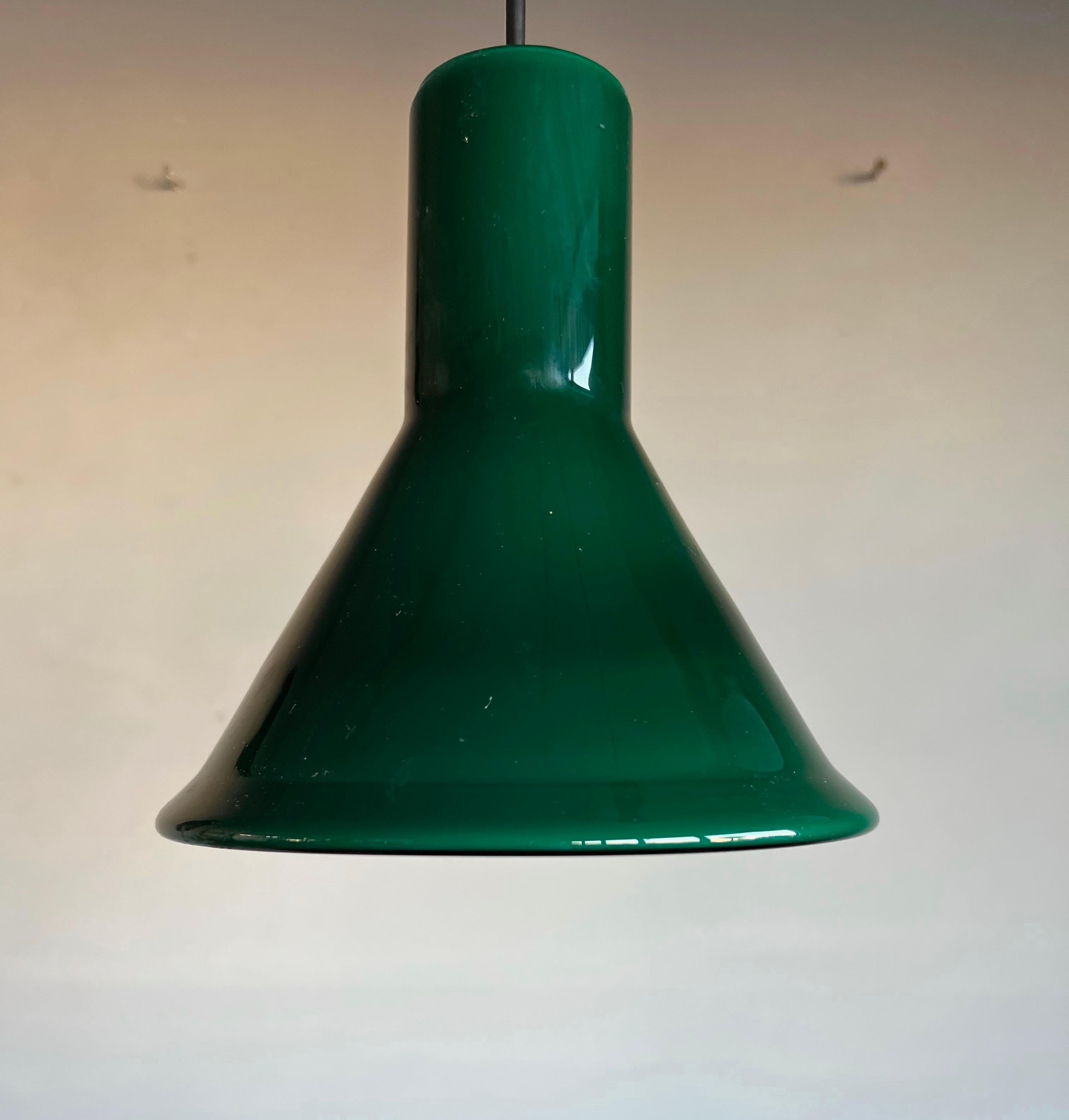 20th Century Set of Two Midcentury Made Green Glass Pendants by Michael Bang for Holmegaard For Sale