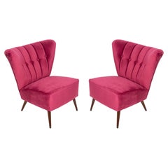 Set of Two Midcentury Magenta Pink Velvet Club Armchairs, Europe, 1960s