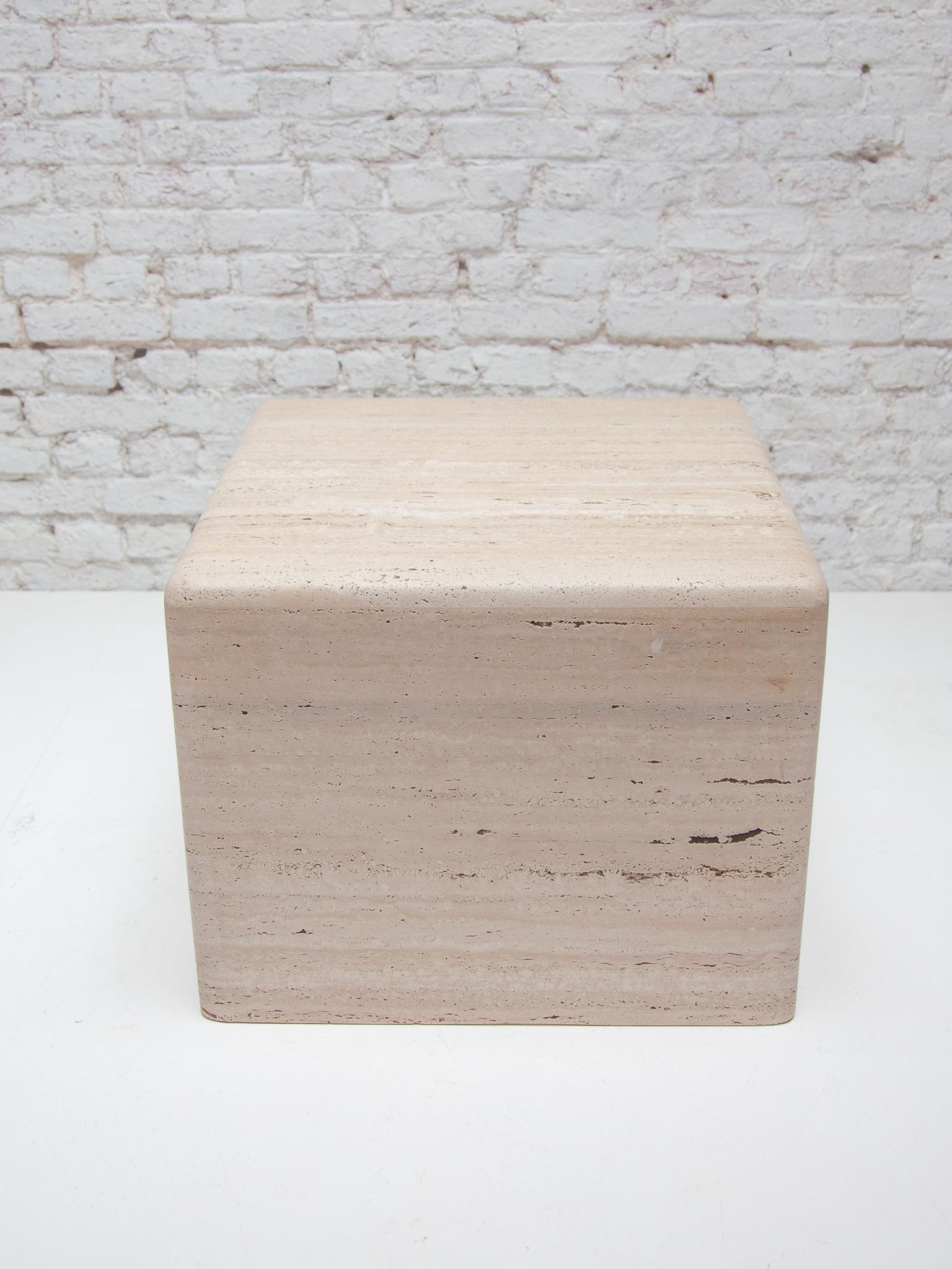 Late 20th Century Set of Two MidCentury Modern Italian Travertine Marble Pedestals or Side Tables  For Sale