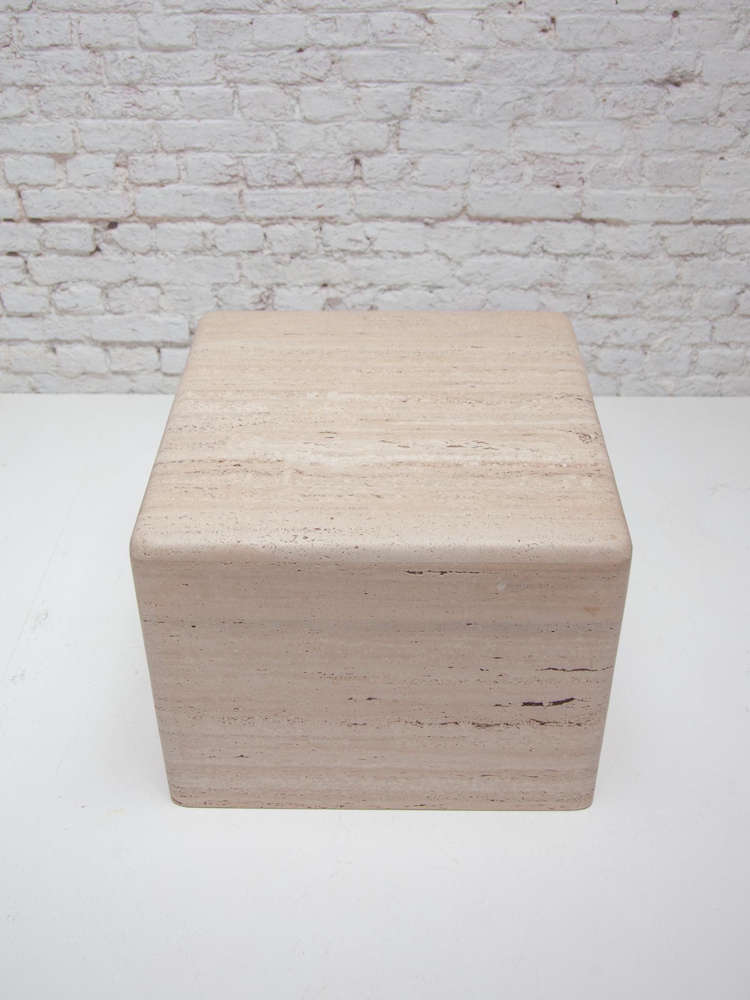 Set of Two MidCentury Modern Italian Travertine Marble Pedestals or Side Tables  For Sale 1