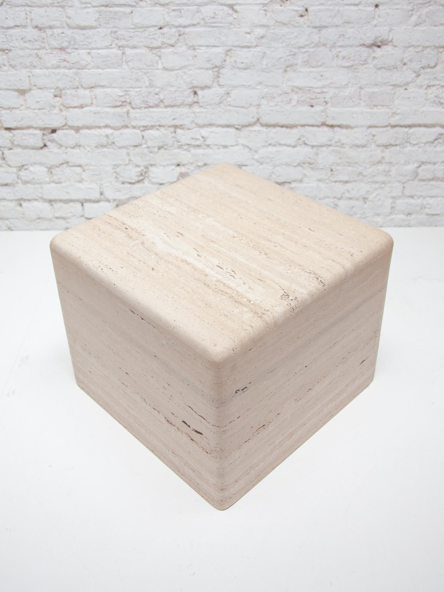 Set of Two MidCentury Modern Italian Travertine Marble Pedestals or Side Tables  For Sale 2