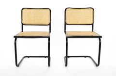 Juego de dos sillas Cesca B32 negras de mediados de siglo Marcel Breuer, Italia 1970