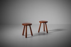 Set of Two Midcentury Modern Stools in Pine, France, 1960s