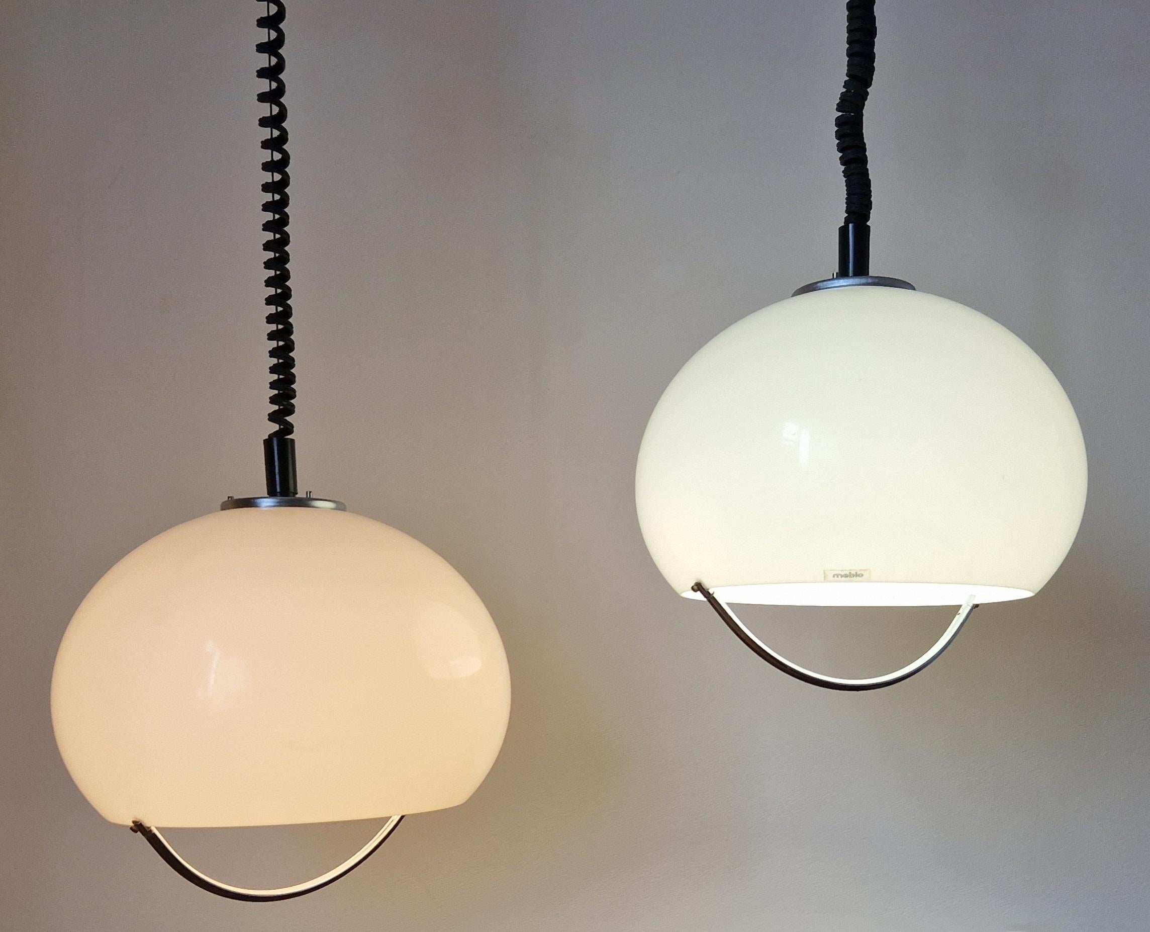 Mid-Century Modern Set of Two Midcentury Pendants Meblo, Harvey Guzzini, Space Age, Italy, 1970s For Sale