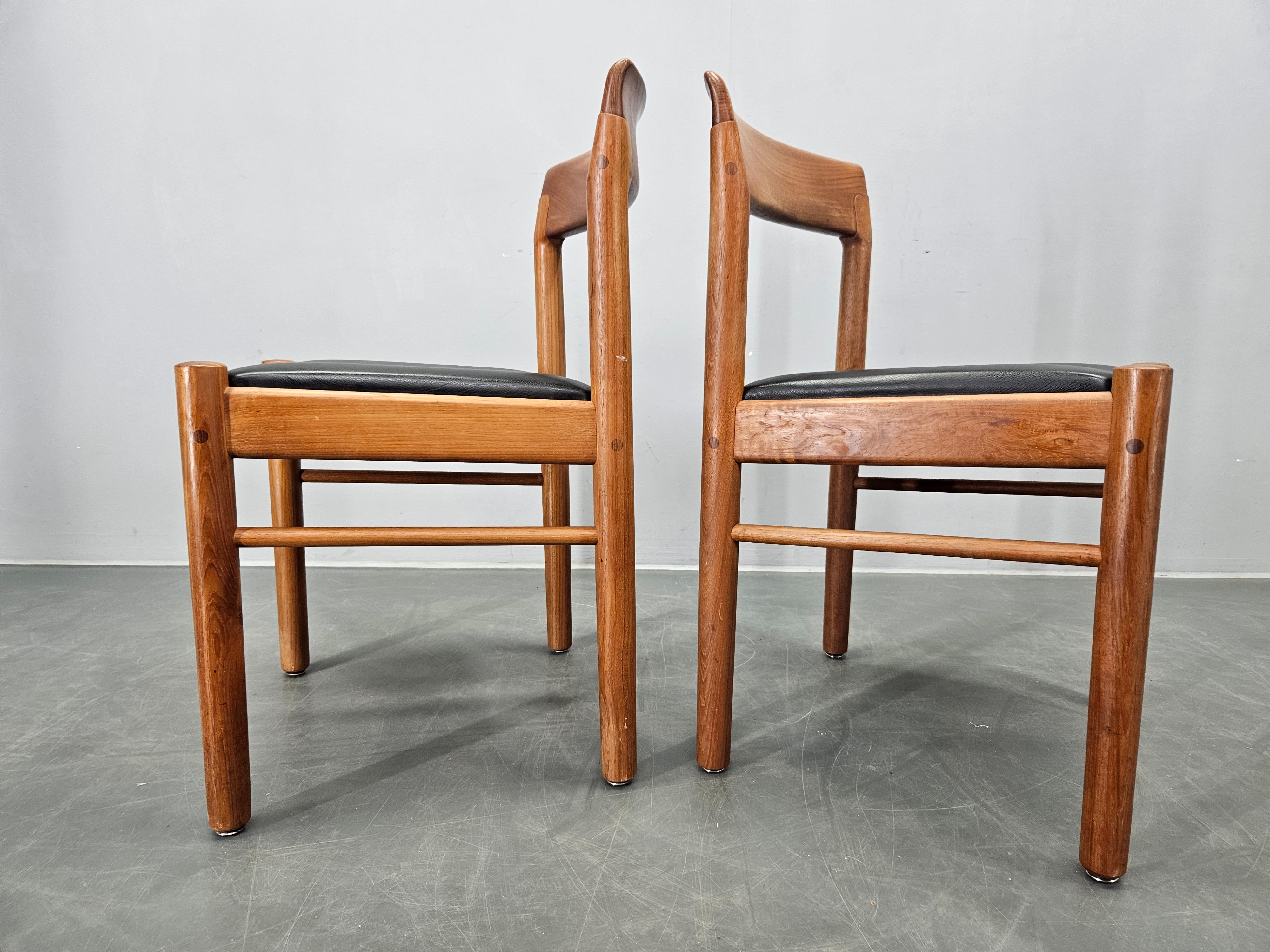 Leather Set of Two Midcentury Rare Dining Chairs Bramin, Denmark, 1960s. For Sale