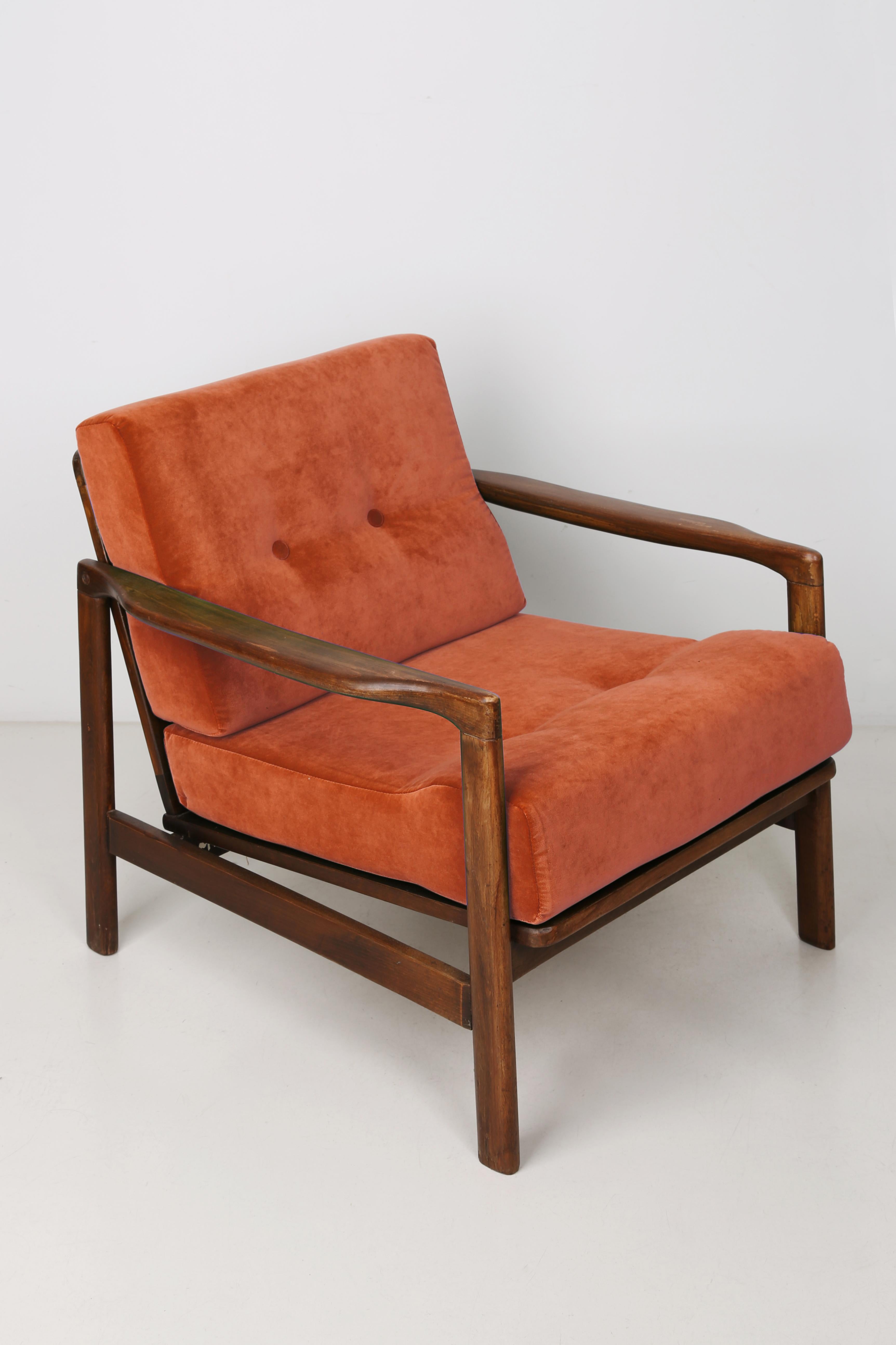 Mid-Century Modern Set of Two Midcentury Sierra Velvet Armchairs, Zenon Baczyk, 1960s For Sale