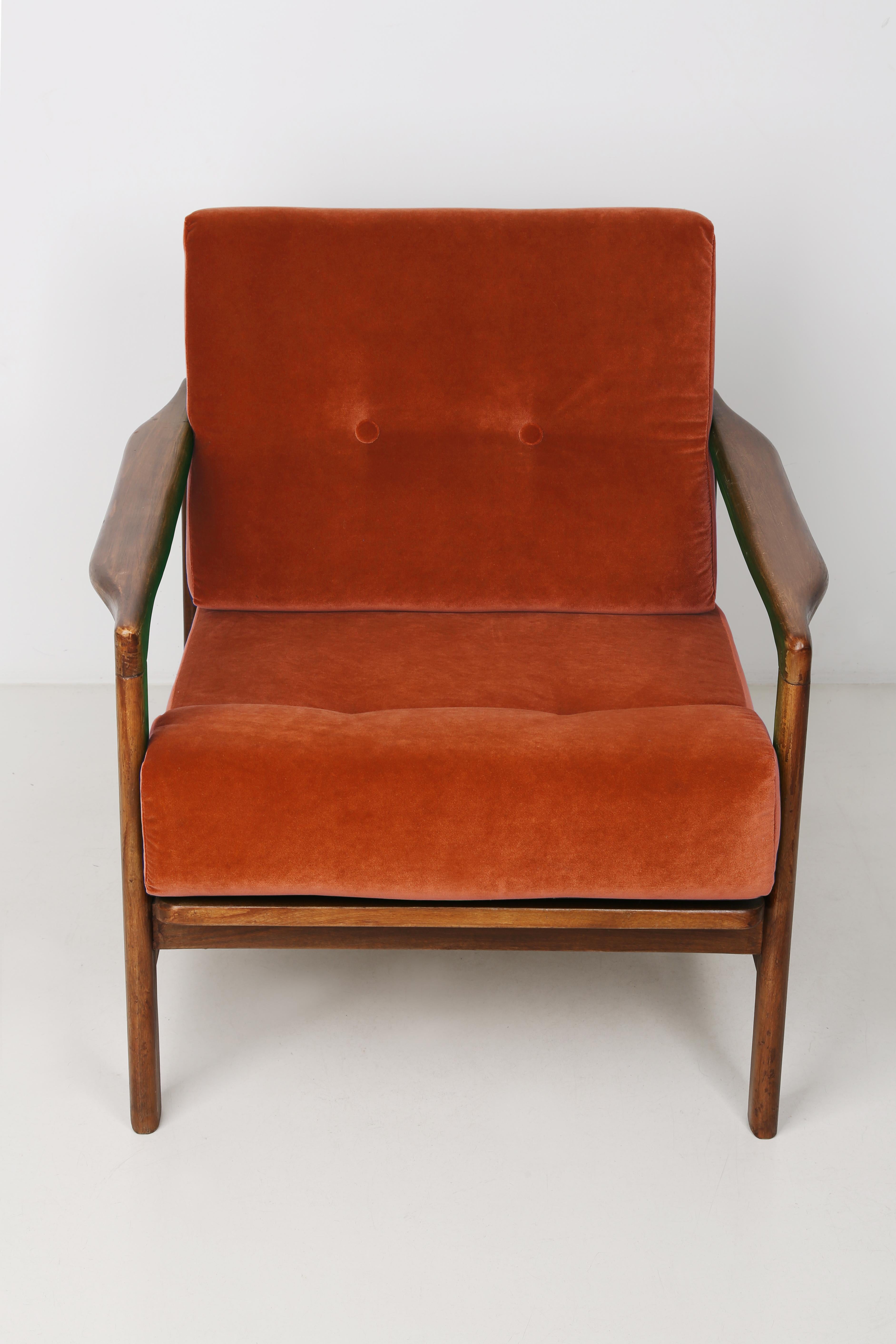 Polish Set of Two Midcentury Sierra Velvet Armchairs, Zenon Baczyk, 1960s For Sale