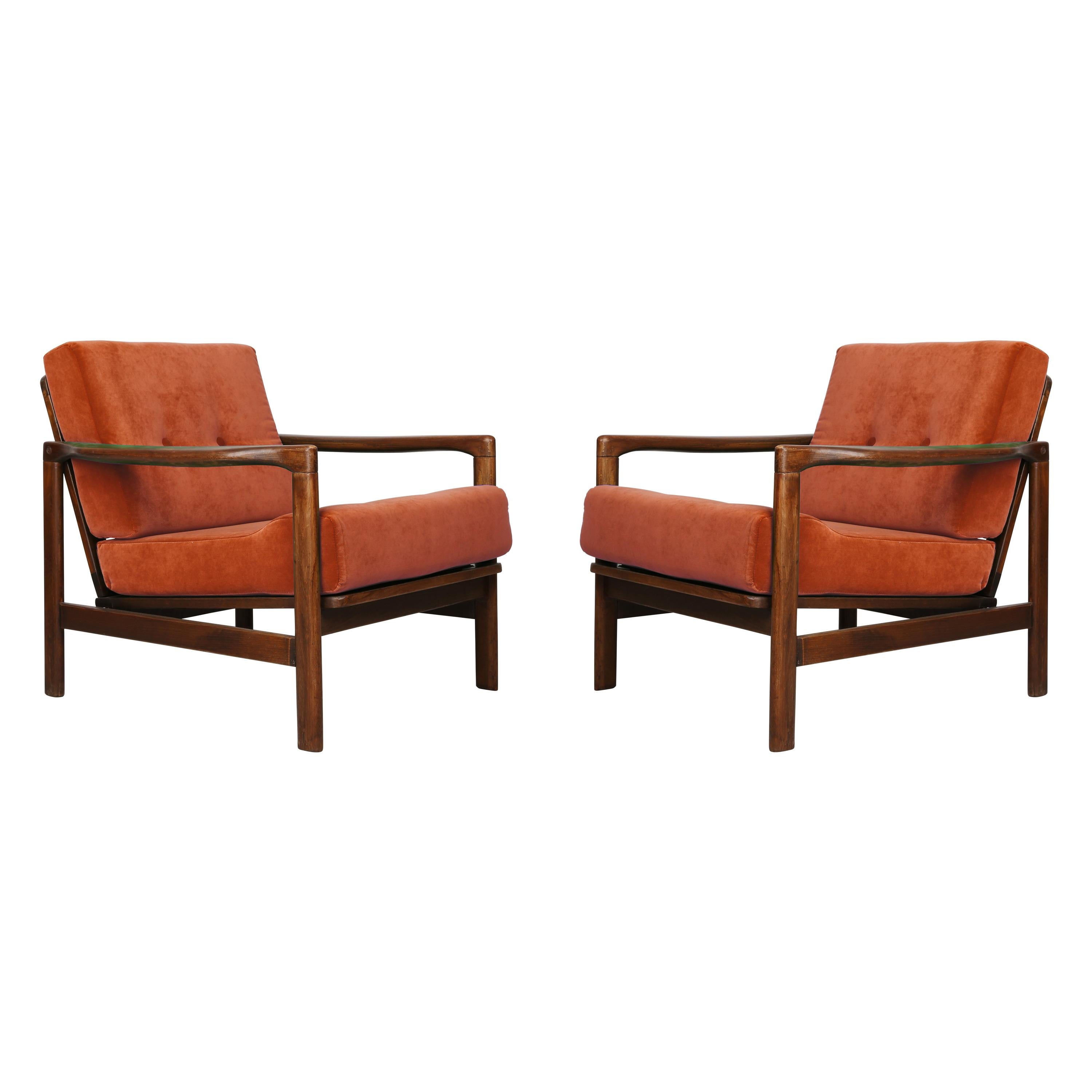 Set aus zwei Sesseln aus Sierra-Samt aus der Mitte des Jahrhunderts, Zenon Baczyk, 1960er Jahre