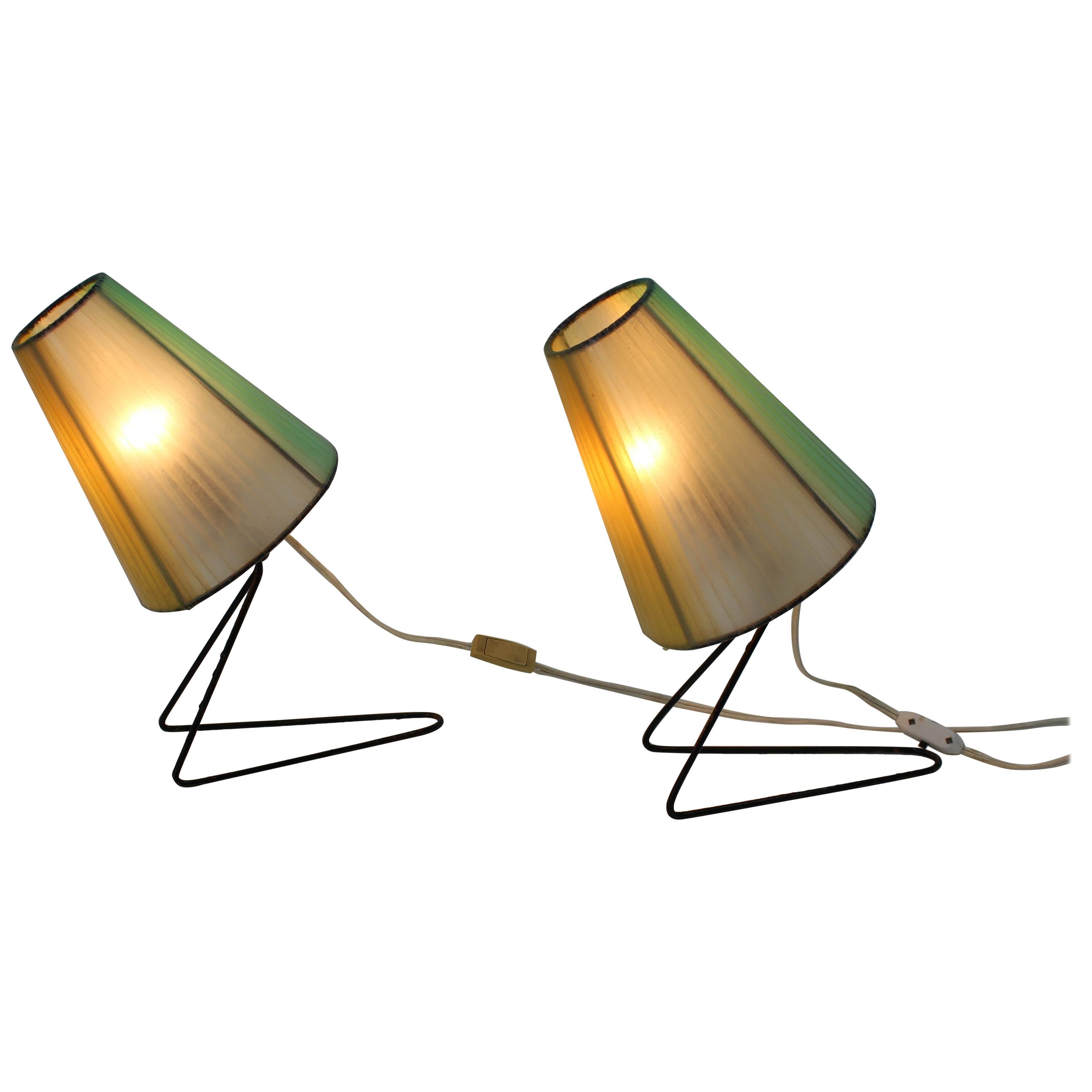 Set of Two Midcentury Table or Bedside Lamps, 1960 For Sale